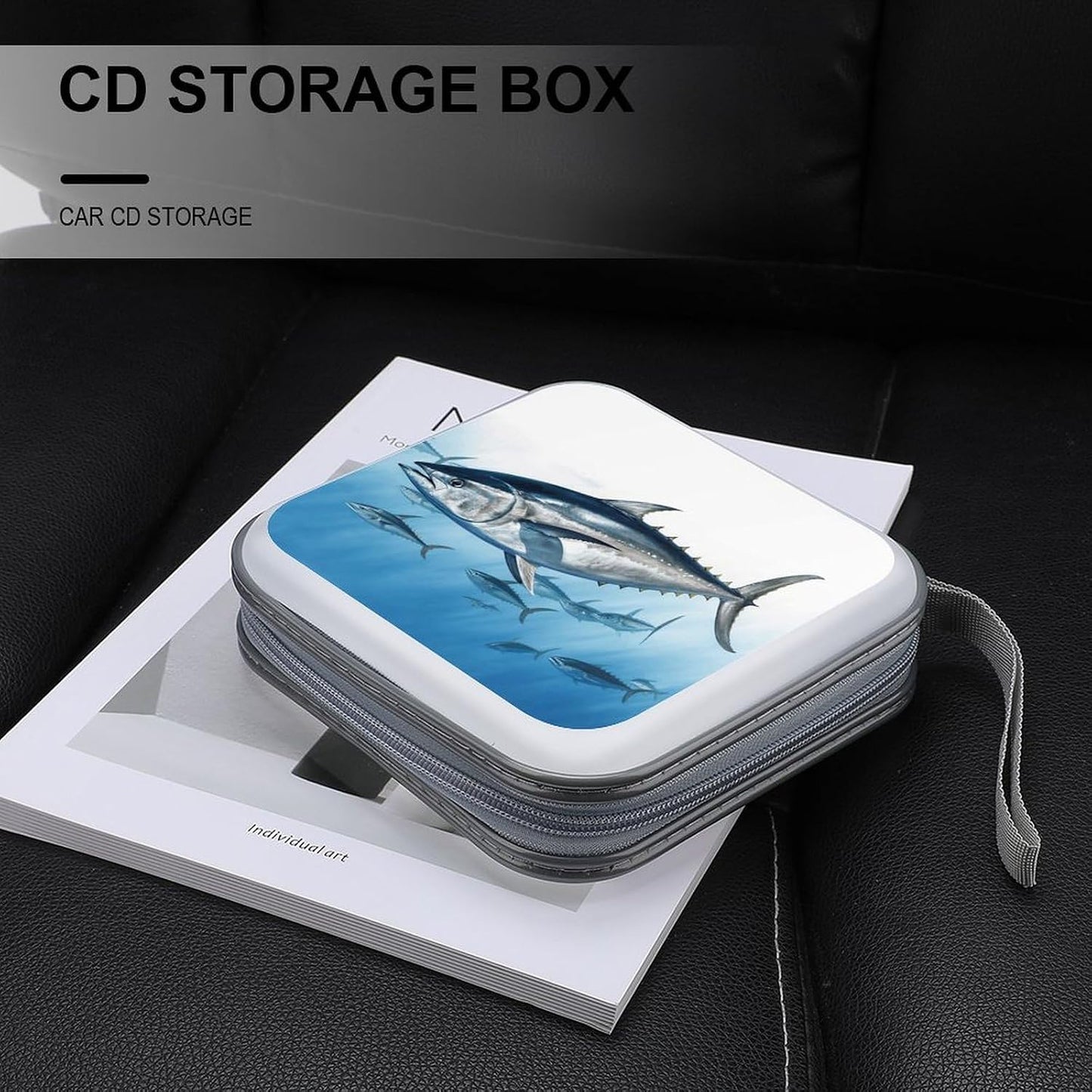 FodPand 40 Bluefin Tuna Thunnus CD Case with Zipper Capacity DVD Case Holder Hard Plastic DVD Disc Storage Box Portable