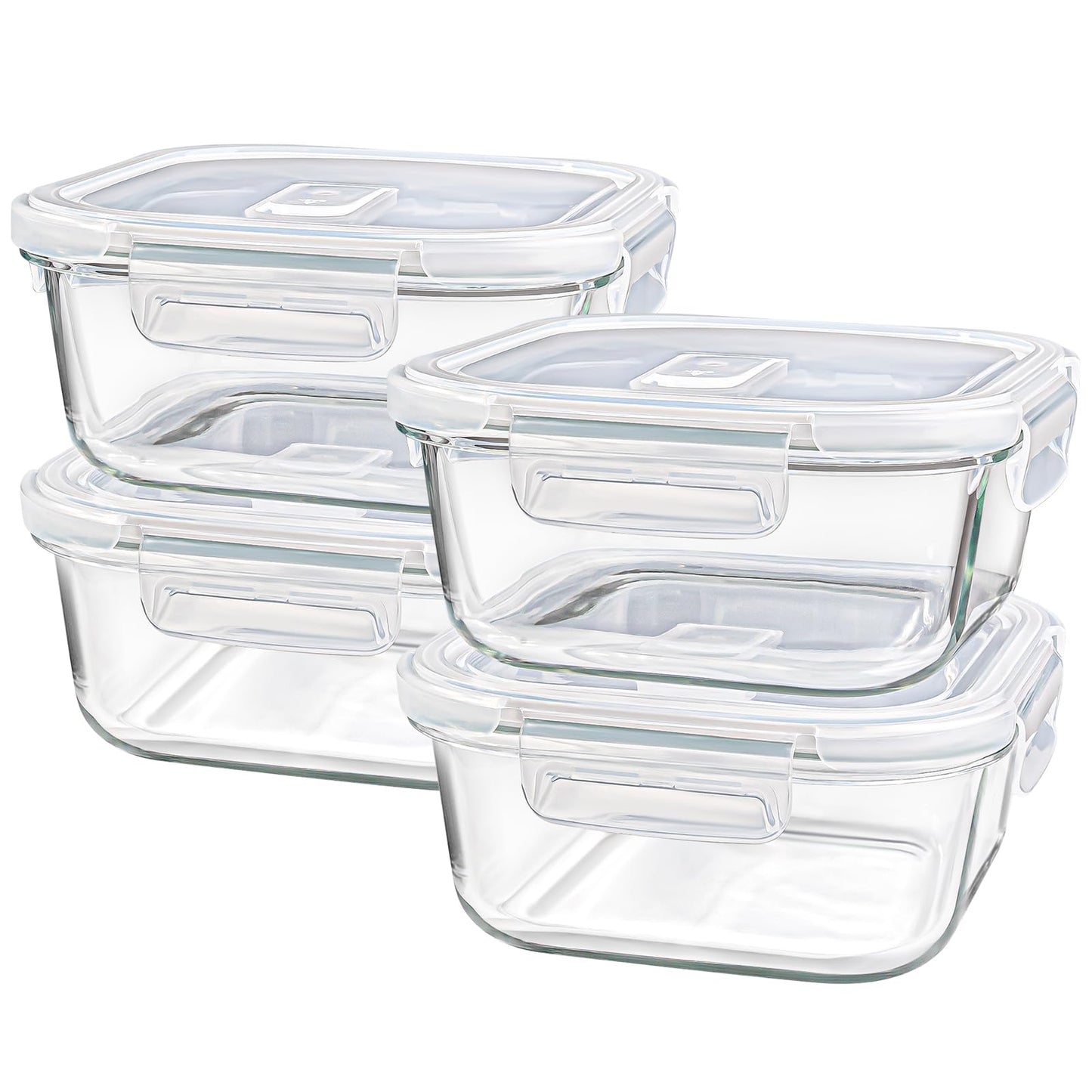 Susukkie Square Glass Containers with Lids 24oz - Borosilicate Glass Food Storage Set 3 Cup, Freezer Safe Meal Prep Containers, Sandwich Lunch Box, Yogurt Cereal Bowls with Vented Lids BPA Free 4 Pack