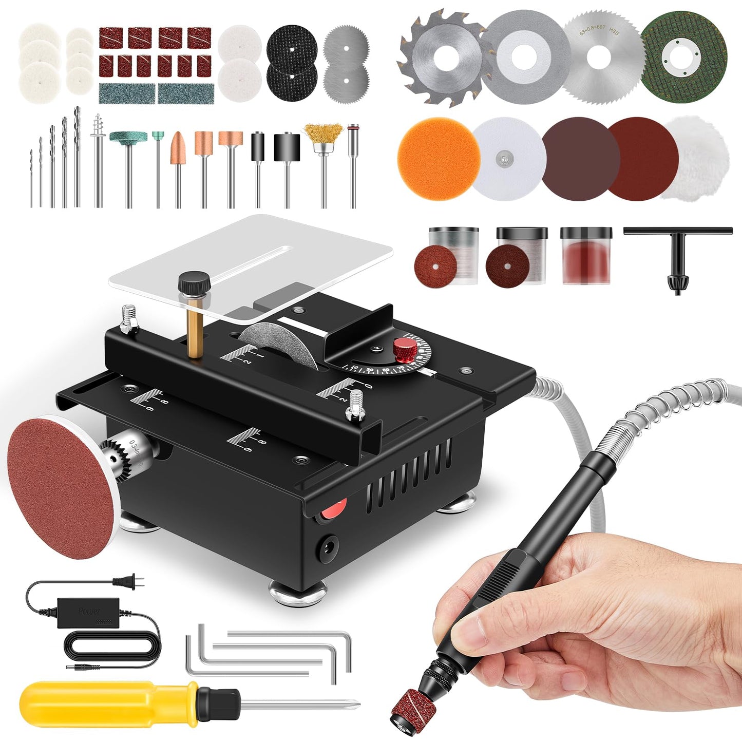 Saker Mini Multi-Functional Table Saw - Portable Desktop Electric Saw for Wood & Plastic Cutting, Speeds & Angle Adjustable with More Accessories