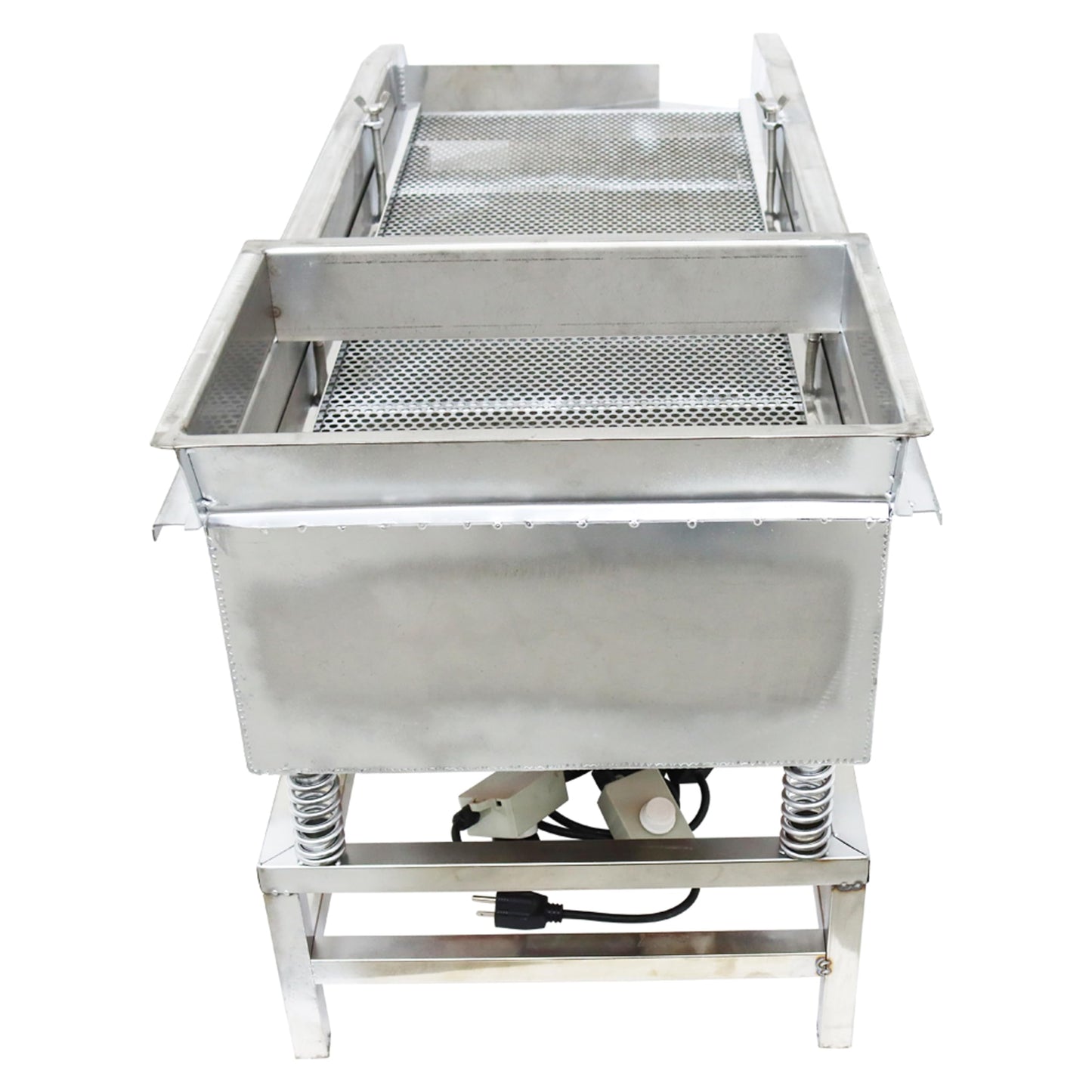 TECHTONGDA Straight Vibrating Sieve Screen Shaker Electric Linear Sifter Machine Stainless Steel Two Layers Two Motors 4mm 1mm Screen Size 15.7×37.4inch 110V