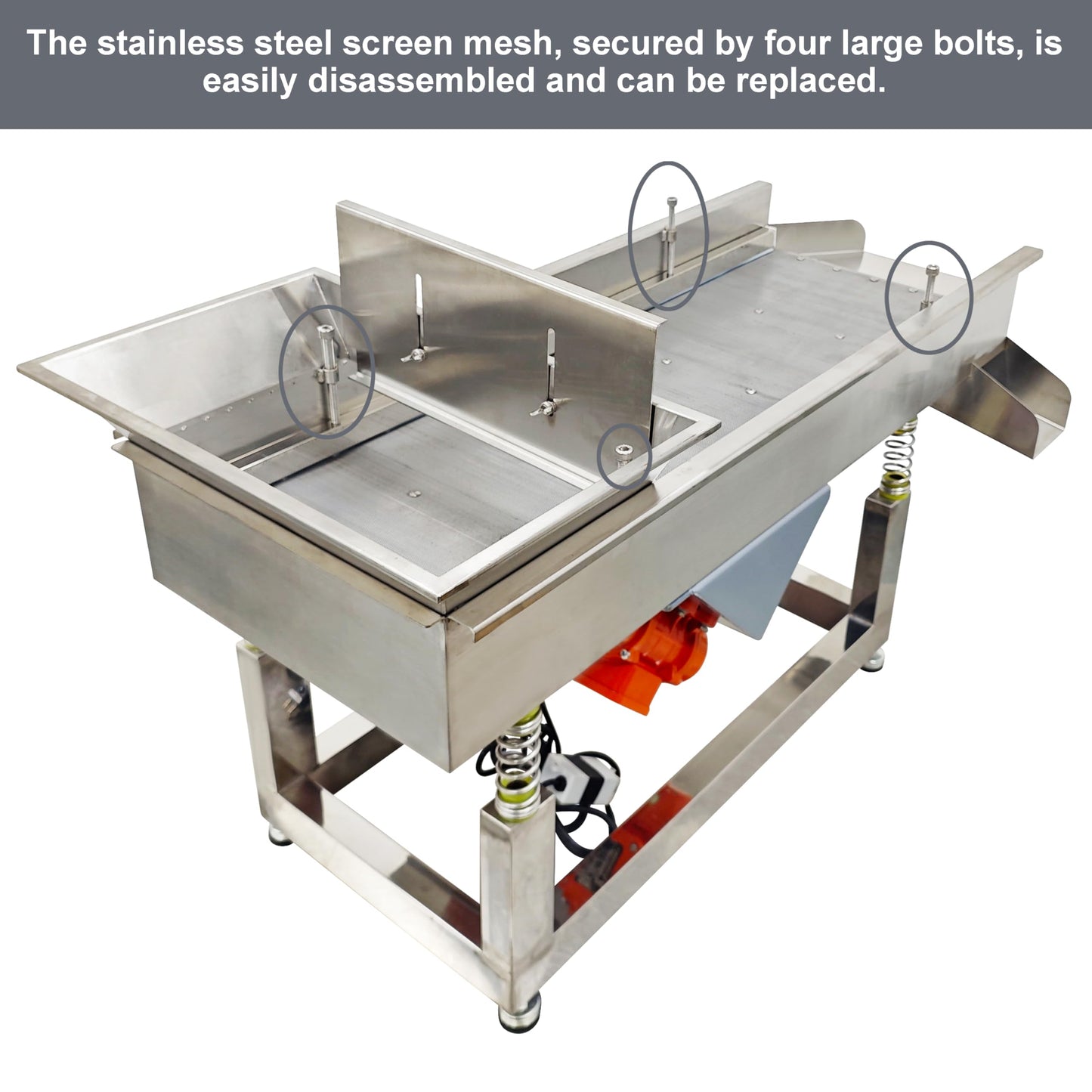 TECHTONGDA Straight Vibrating Sieve Screen Shaker Electric Linear Sifter Machine Stainless Steel One Layer Two Motor 4mm Round Hole Screen Size 40 * 13.8inch