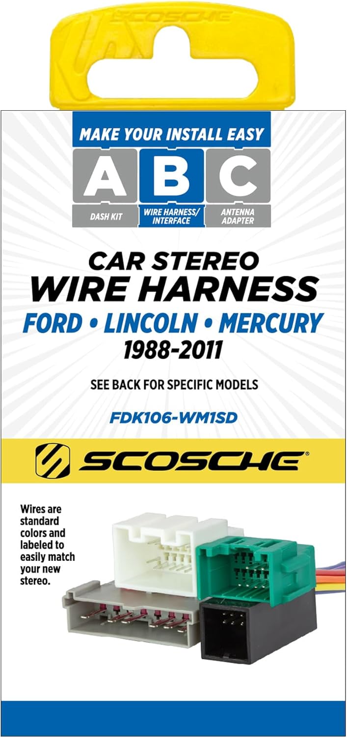 FDK106 1988-2011 Scosche Standard & Premium Sound Wire Harness Connector Compatible with Select Ford, Lincoln, Mercury