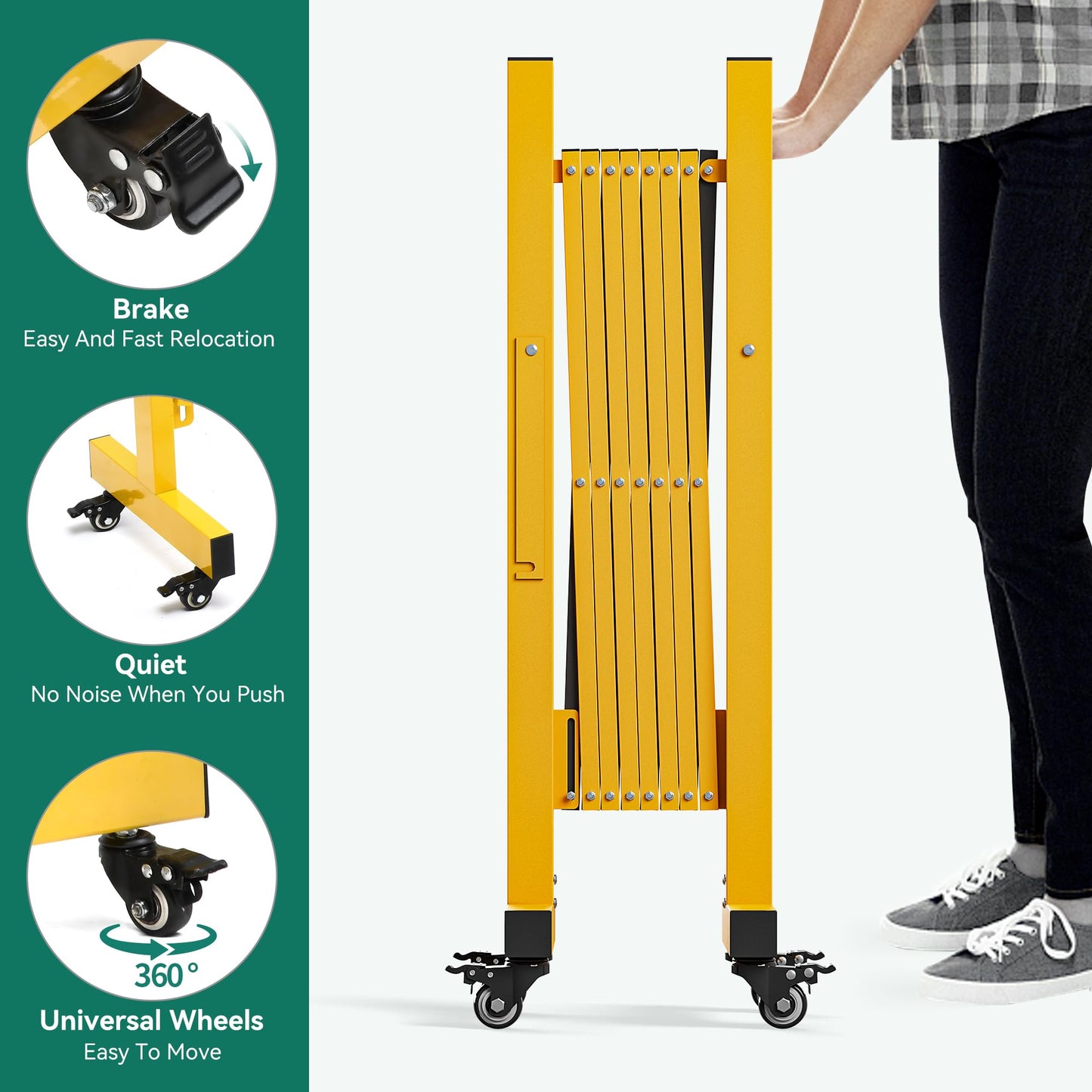 YITAHOME Metal Expandable Mobile Barricade, 8FT Folding Security Gate, Retractable Driveway Gate, Folding Safety Barricade with Casters