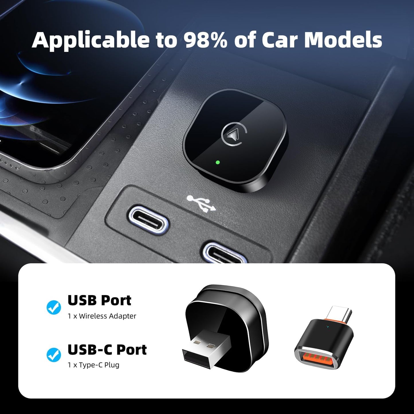 MYCIMRE 2026 2 1, 10+ 11+, New Wireless CarPlay Adapter for Apple iPhone Android Auto in Mini USB CarPlay Dongle Wired