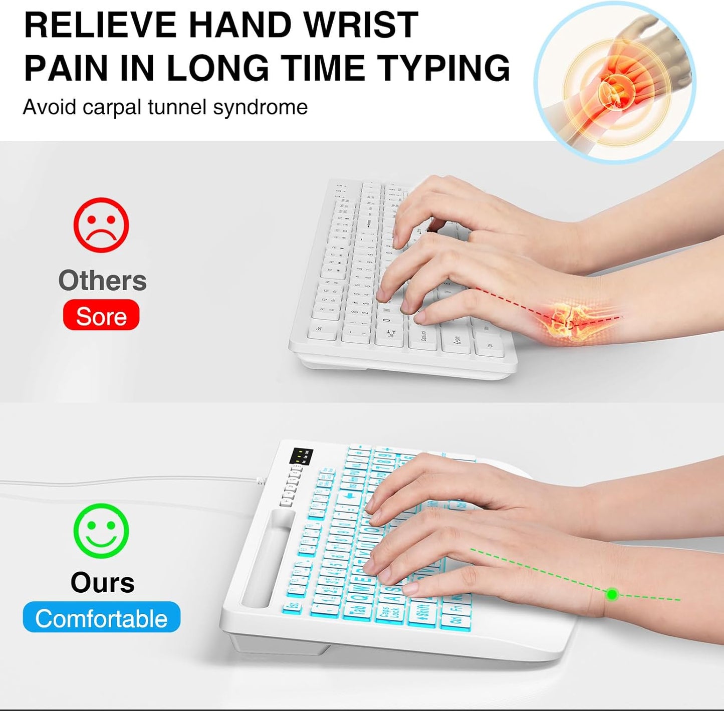 SABLUTE K21Pro 7-Color Large Print Backlit Computer Keyboards, Wired Lighted USB Keyboards with Backlit, Wrist Rest