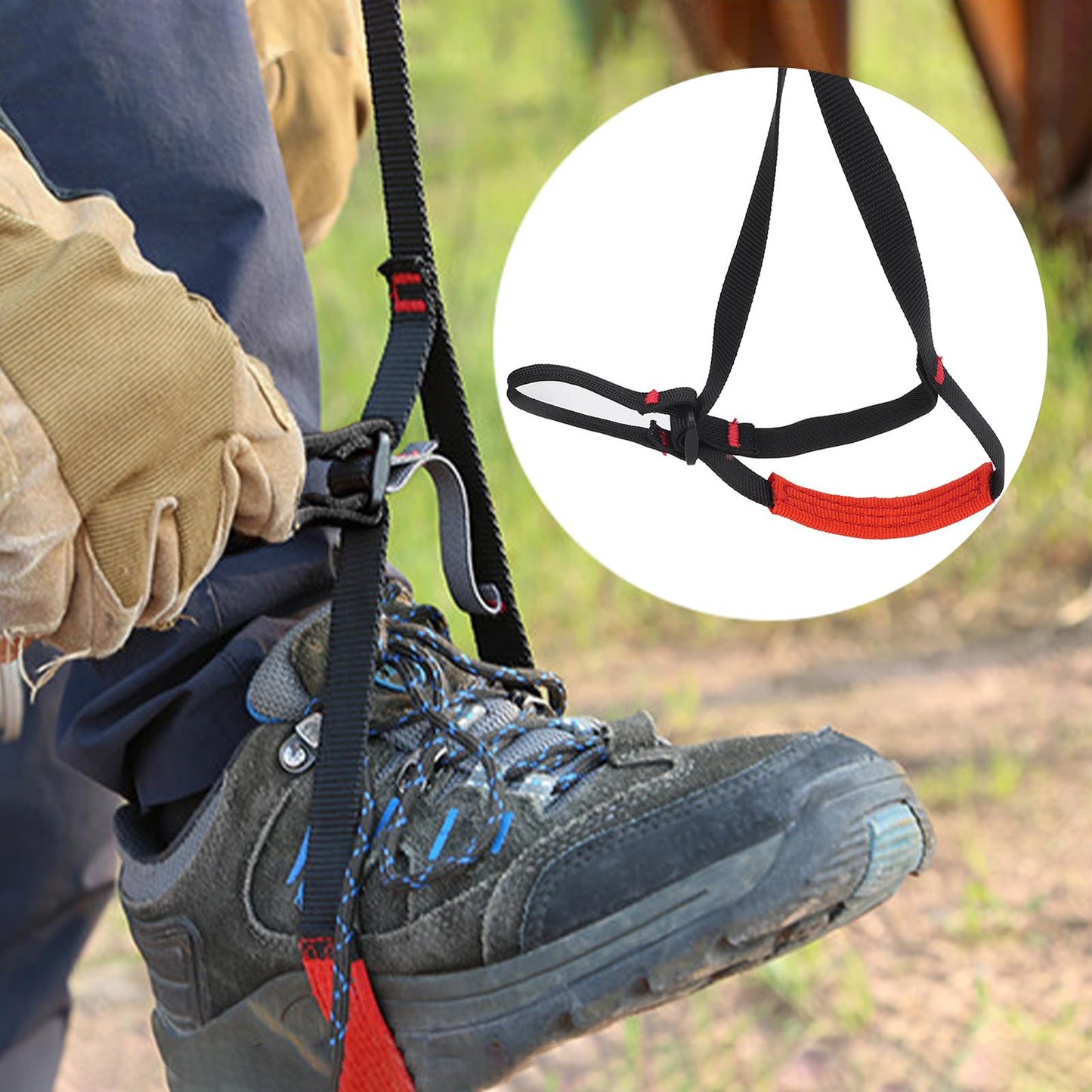 Yulatik 2.6-4.4 FT 16KN Foot Ascender, Adjustable Climbing Ascender Strap Rope Foot Belt Rock Climbing Rappel Rescue for Mountaineering, Rock Climbing, Engineering Protection