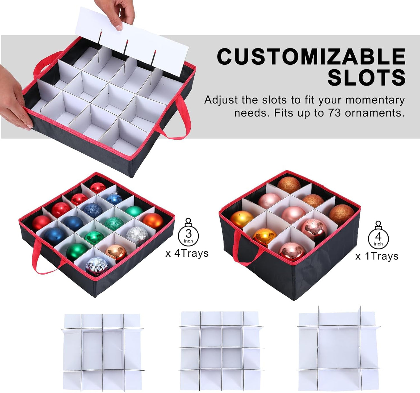 Skiennix Large 2-in-1 Christmas Ornament Storage Box - High Capacity, Easy Organization | Protect Holiday Decorations (Black)