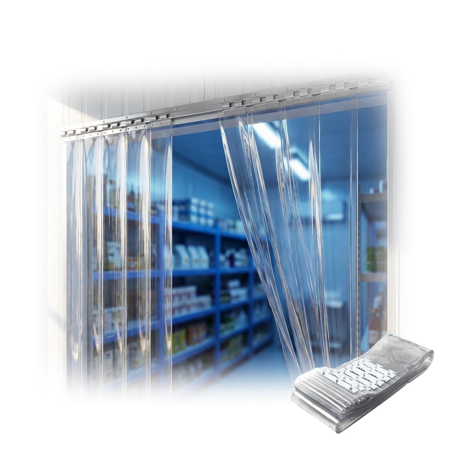 SHINGJING Heavy Duty Clear PVC Strip Curtain Door Kit，1.7mm Thick Plastic Vinyl Strips for Industrial Freezer Room, Walk in Cooler, Garage, Warehouse(W225xH250cm/W88.58xH98.43in)