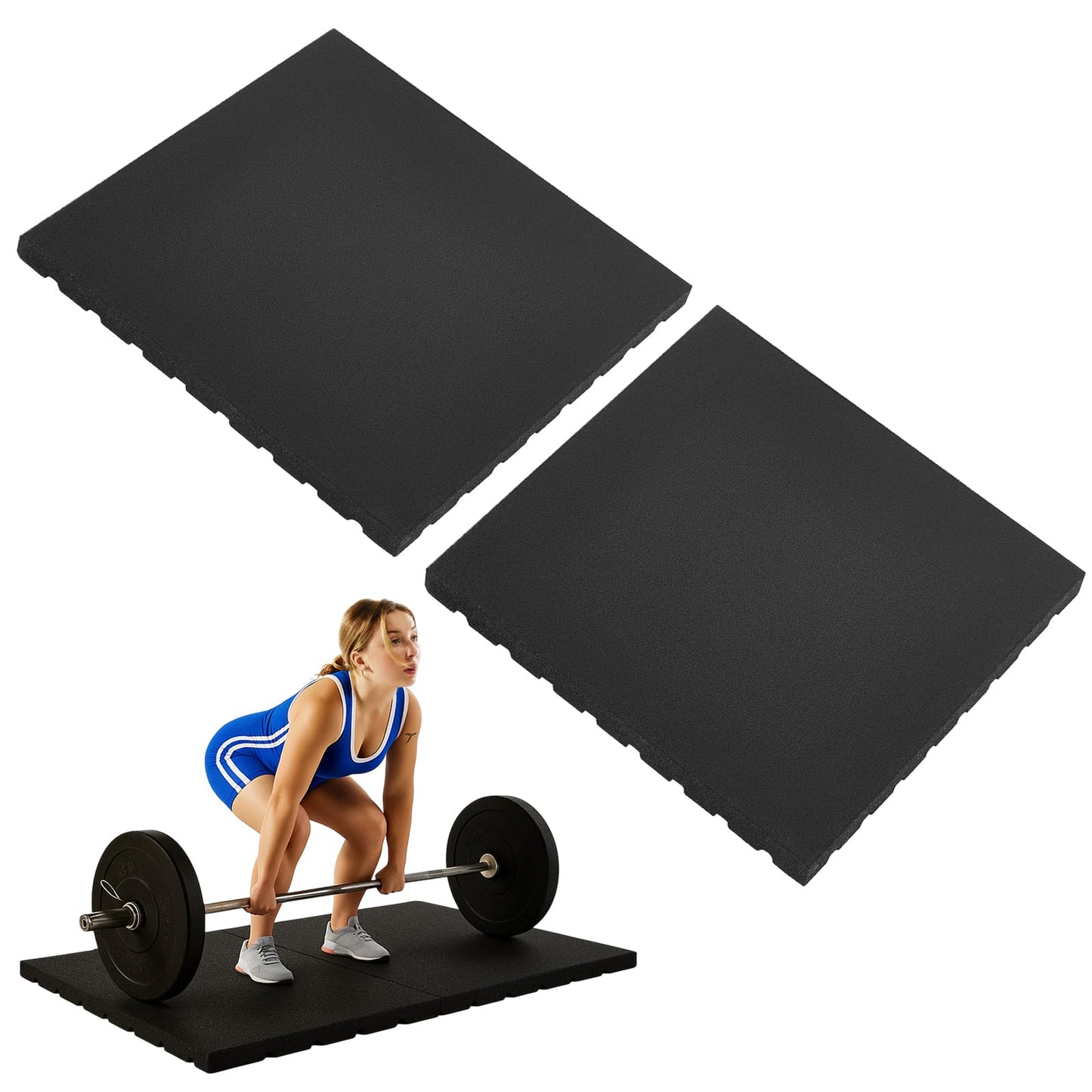 Maasechs 2 Pack 1.38" Thick Heavy Duty Rubber Exercise Equipment Mats 20"x20" Multi-purpose Gym Floor Mat Tiles for Deadlift Platforms Home Anti-smash Anti-slip Shock-absorbing Floor Protectors