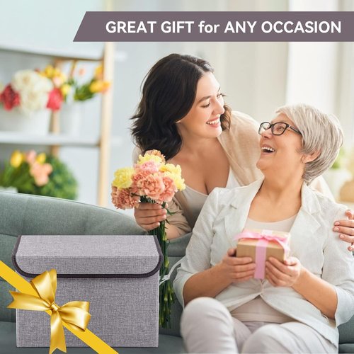 Bagnizer Collapsible Storage Bins - Large 17" 42 Quarts | Foldable Fabric Boxes with Lids (3-Pack, Gray)