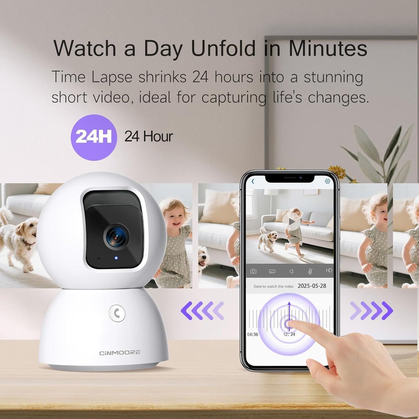 CINMOORE 3K 5G 2-Way Upgraded Security Camera Indoor, Free Time Lapse, AI Tracking & Face ID, PTZ WiFi Dog/Pet/Baby