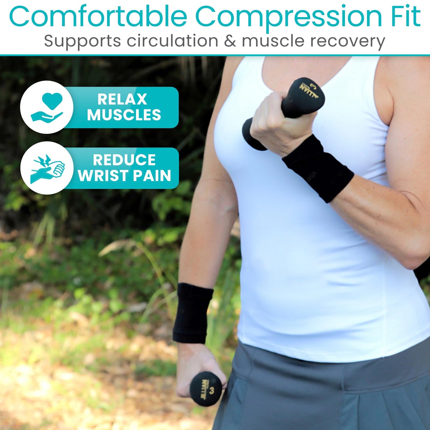 Vive Wrist Compression Sleeves for Women & Men (Pair) - Elastic Support Wristband for Pain Relief & Circulation - Wrist Support for Carpal Tunnel, Arthritis, Tendonitis - Great for Sports Injury