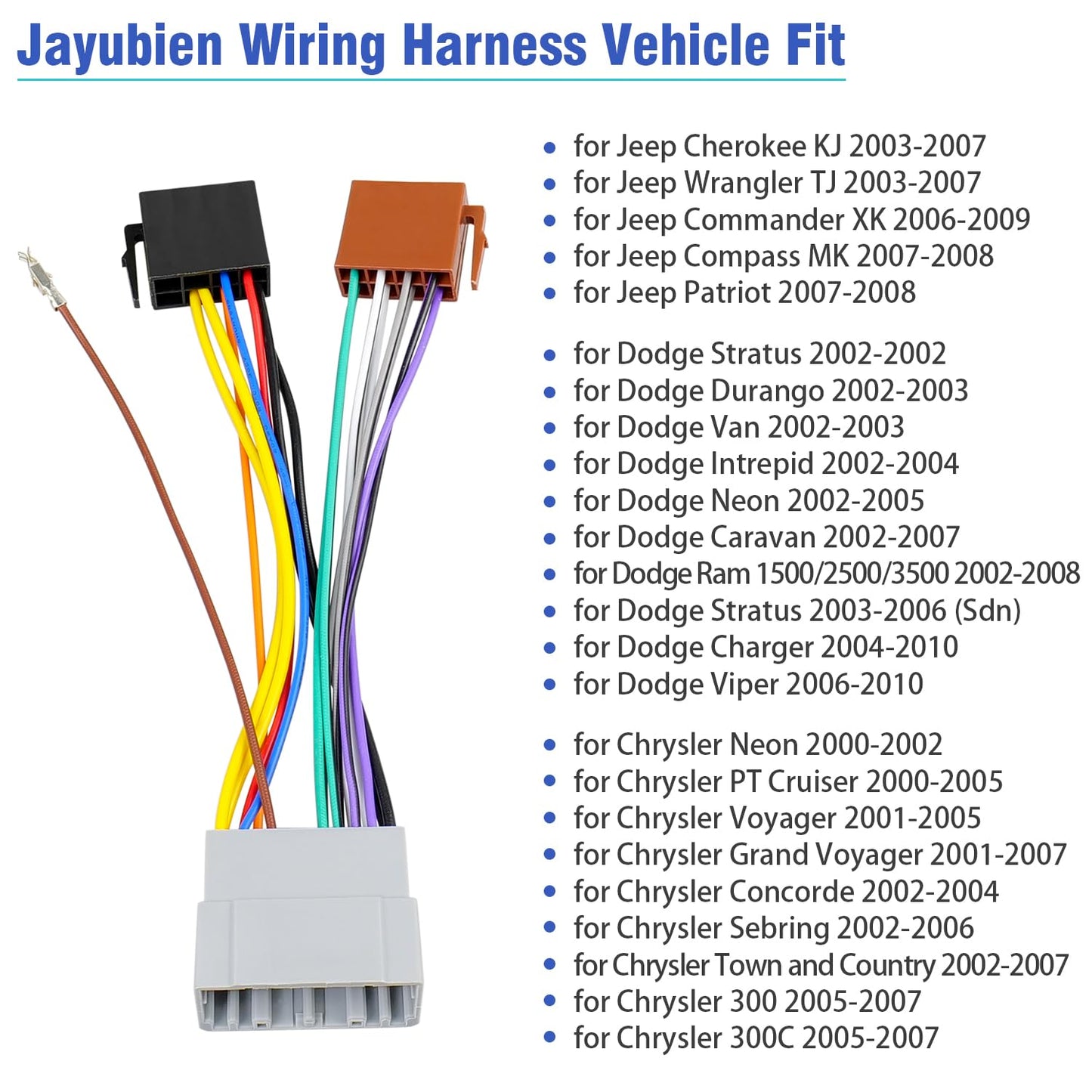Commander 22Pin Radio Wiring Harness Adapter Compatible with Dodge Ram Caravan Charger Jeep Wrangler Chrysler Voyager
