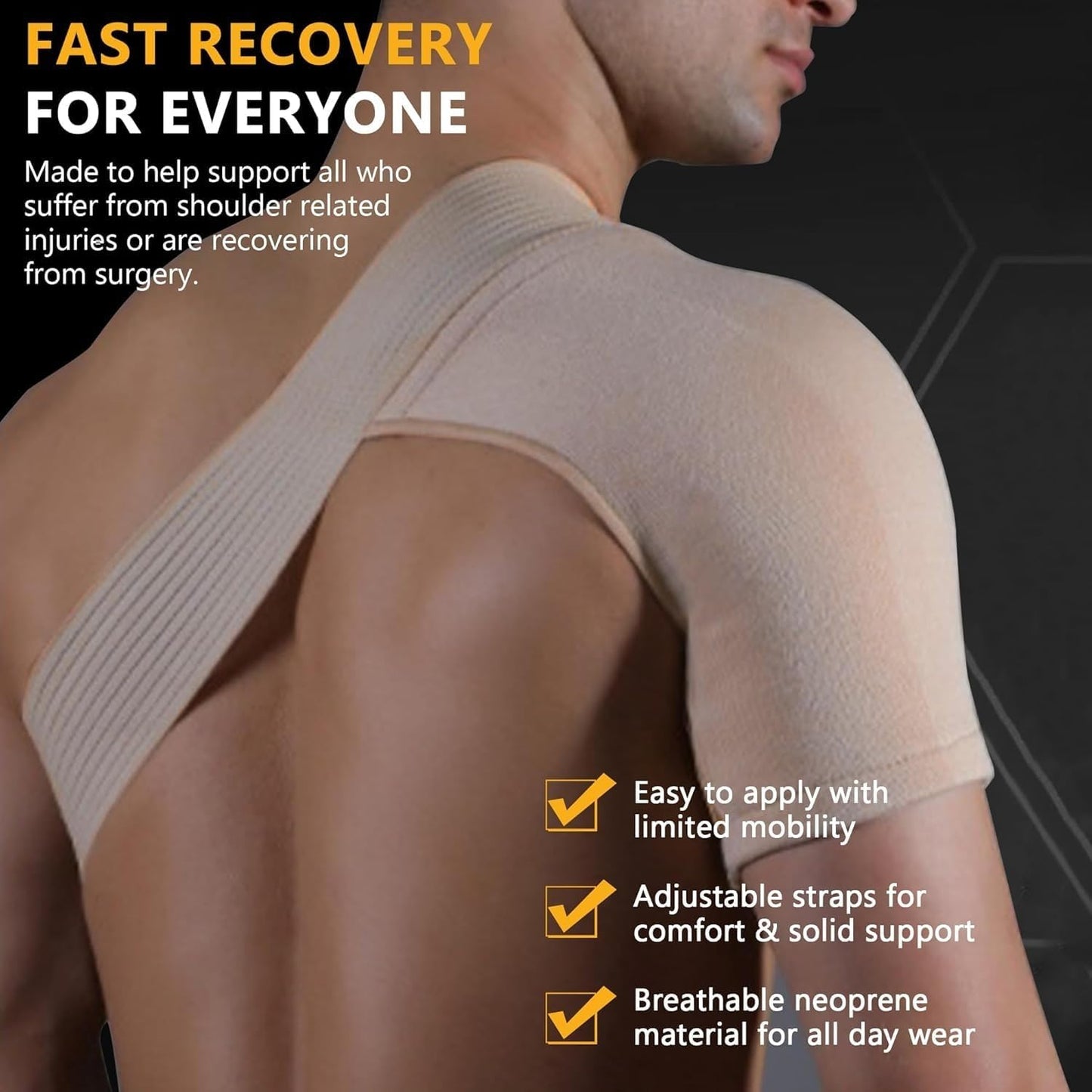 FUHUBB Compresfit - Premium Compresfit Bamboo Shoulder Brace (Universal Fit Left/Right) Original,Shoulder Compression Sleeve for Preventing Strains and Dislocation (Gray,Medium)
