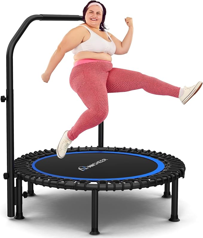 Bungee Rebounder Trampoline,ANCHEER 40" Foldable Fitness Trampoline with 4-Level Adjustable Handlebar, 450LBS Capacity, Resistance Ropes&Upgraded Bungees Safe for Home/Cardio,Workout Indoor/Outdoor