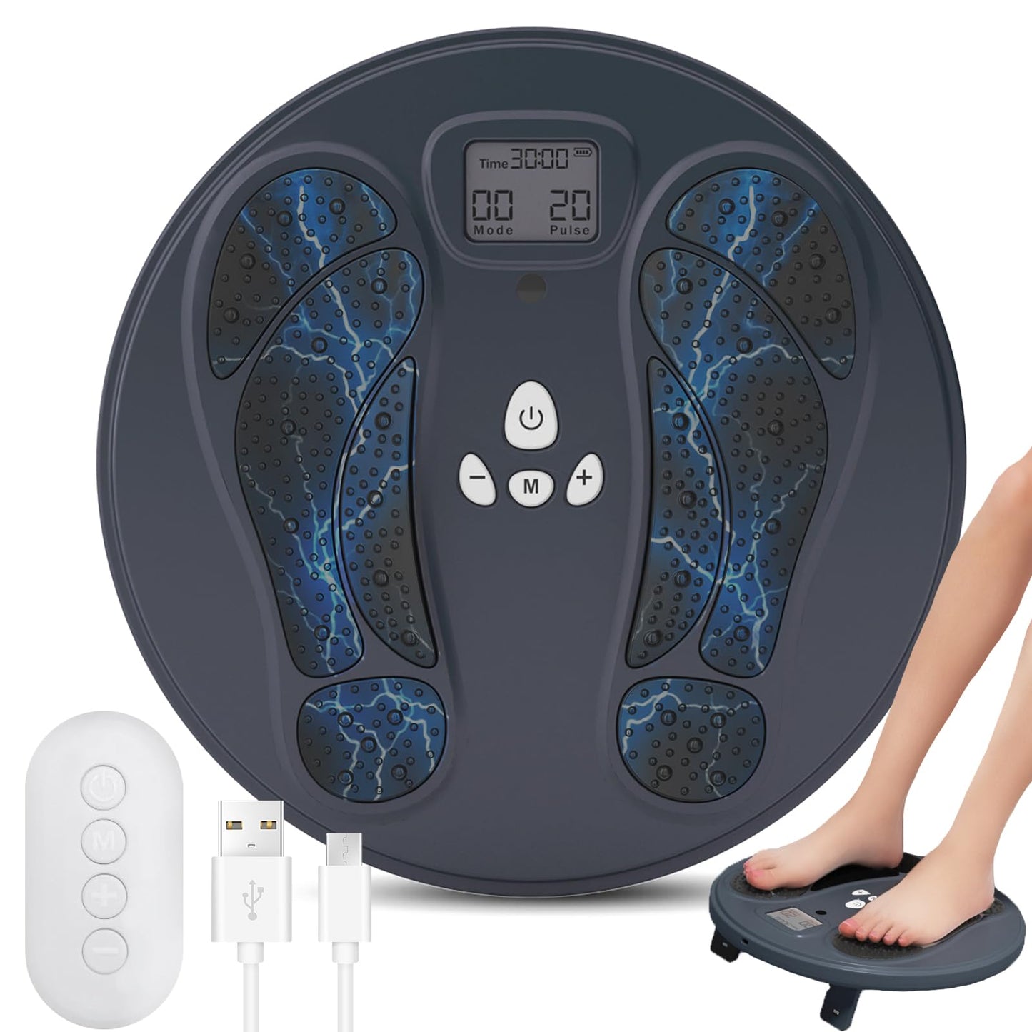 FDA Cleared - Electronic Muscle Stimulator for Neuropathy Foot Leg Massage, EMS Foot Massager for Pain Relief & Muscle Relaxation, EMS/TENS Feet Stimulator for Circulation, for Dad Mum Elder Gifts