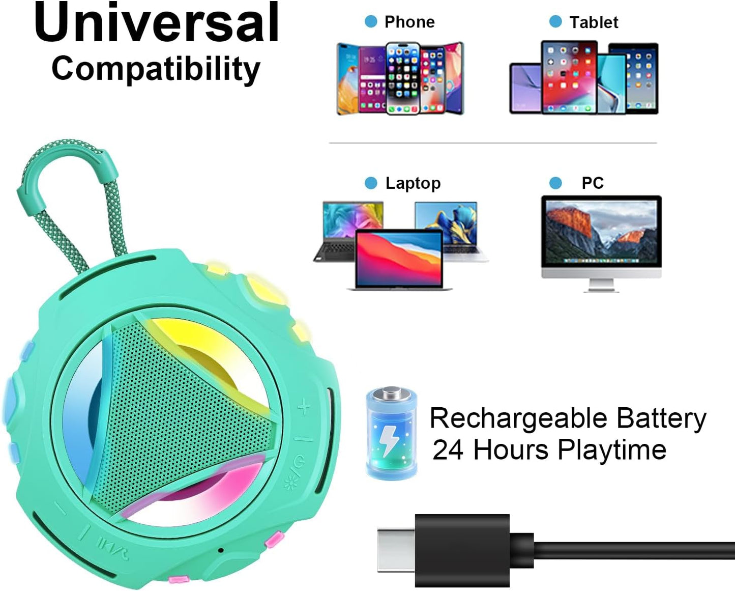 VANDVIBE IPX7 24H Portable Bluetooth Speaker, Waterproof Shower Speaker, Wireless Outdoor Speakers, Floating, Built