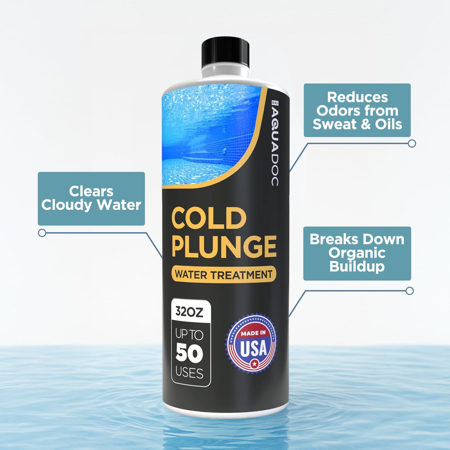 AquaDoc Cold Plunge Water Treatment - 32 oz - Ice Bath Cleaner and Water Stabilizer - Cold Plunge Weekly Treatment for Fresh Water - Made in USA