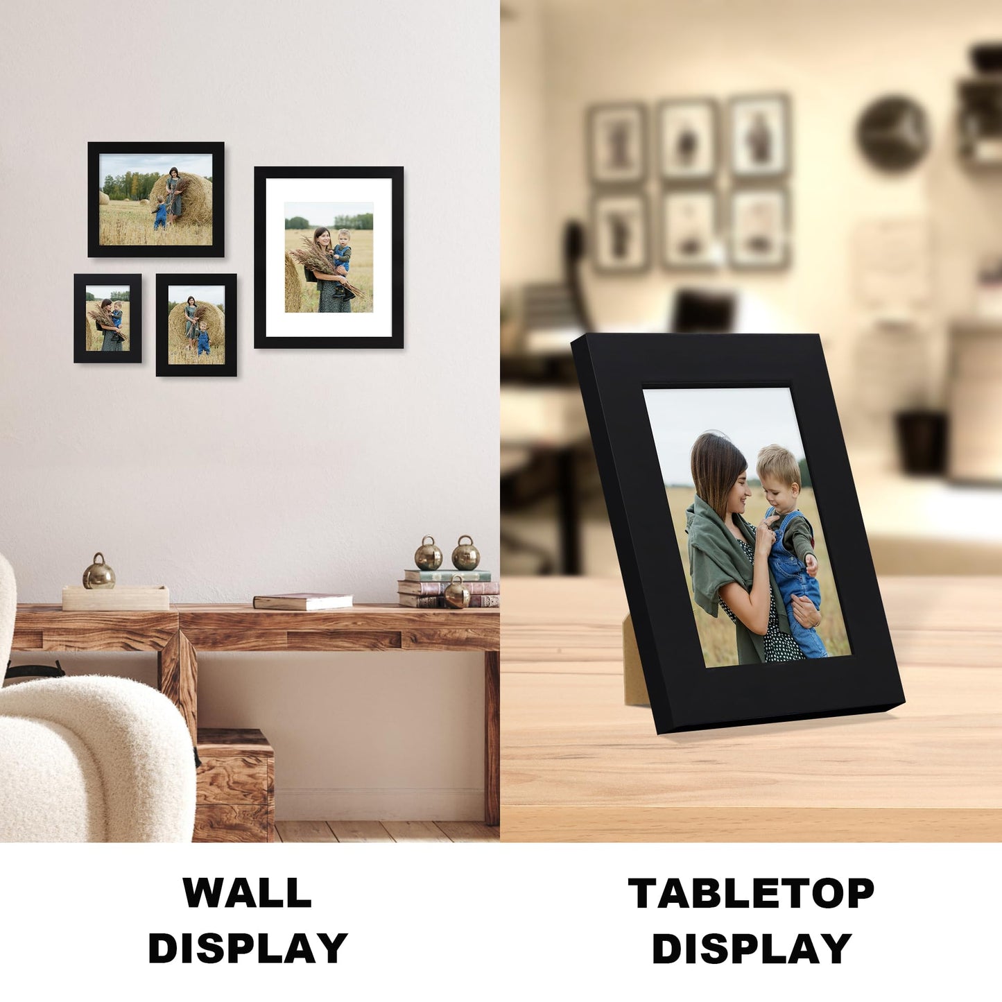 iRahmen 8x10 Picture Frame Set of 6, Black Frame with High Definition Real Glass, 8 x 10 Wood Photo Frames for Tabletop Display and Wall Mounting