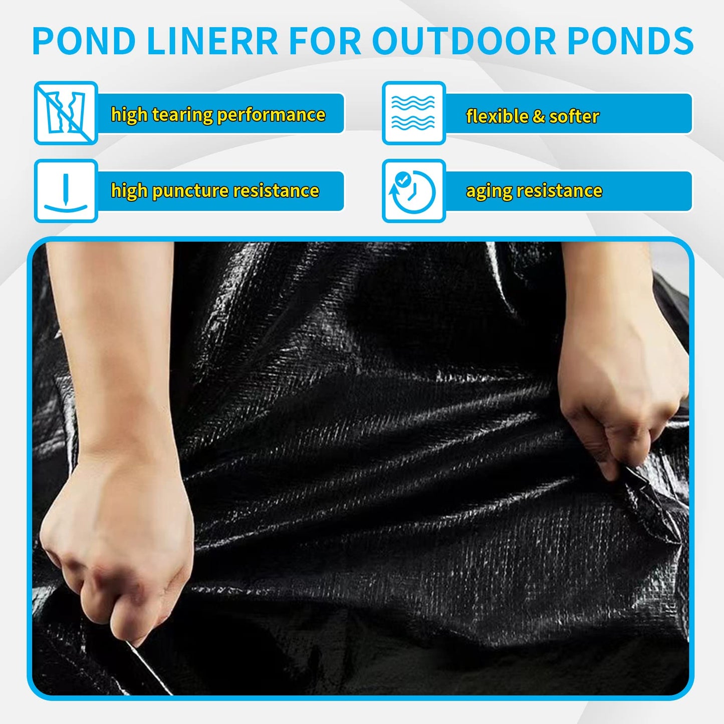 Coocure 25X30FT Reinforced PE Pond Liner, 28Mil Thickness Pond Liners for Outdoor Ponds, Hemmed Edge with Buttonholes Liners for KOI/Fish, Duck Pond and Waterscape.