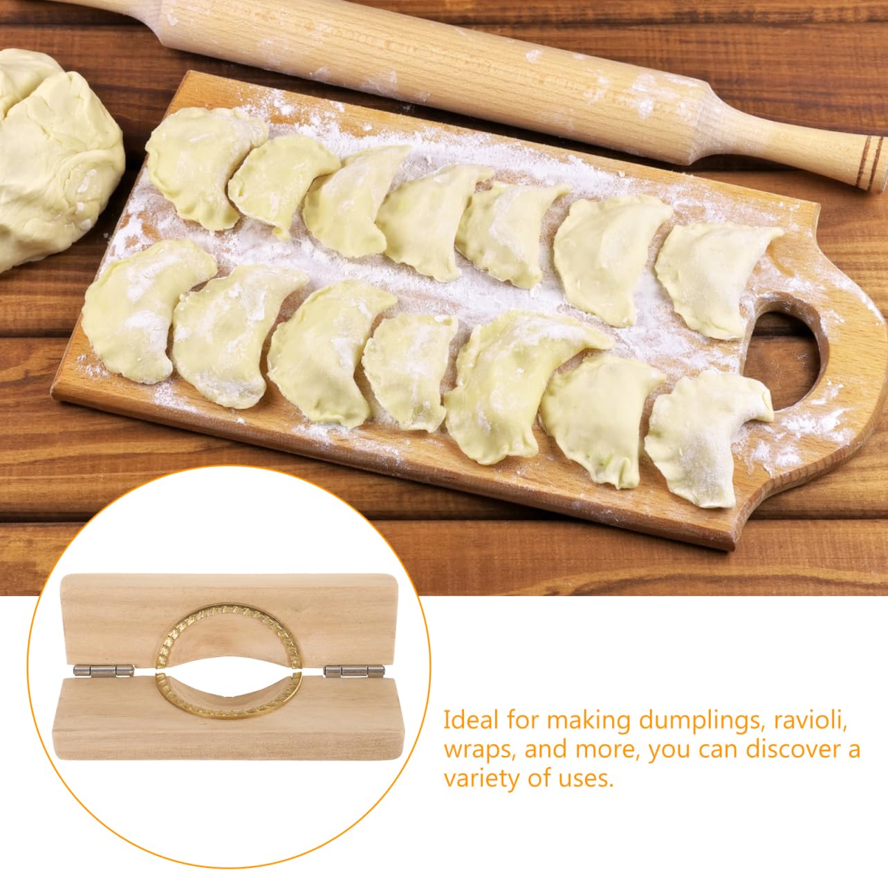 PRETYZOOM Dumpling Artifact Wooden Dumpling Press Mold 5.7In Dough Presser for Homemade Making Kitchen Tool