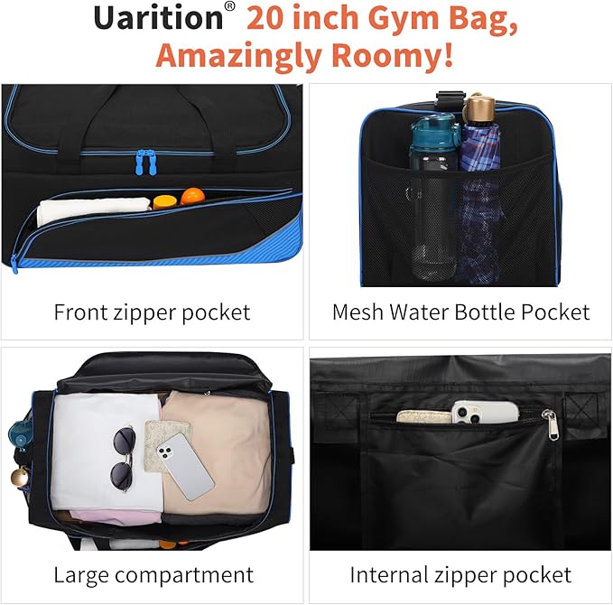 Mens Gym Bag 21 inch Large Overnight Weekender Duffle Bag for Travel Sport-Blue/Black