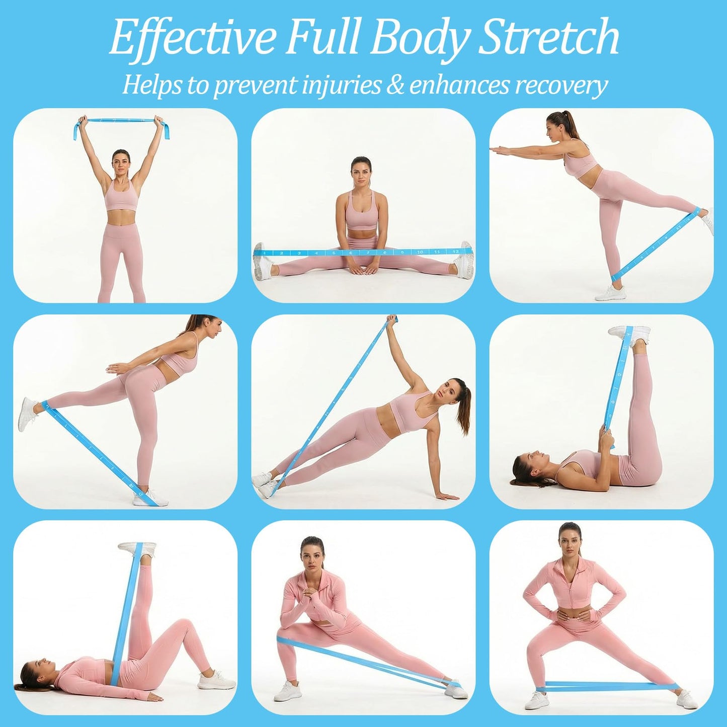 Elastic Yoga Stretching Strap with 12 Loops, Multi-Functional Stretch Band for Pilates with 12 Loops, Stretch band Yoga Strap with Loop for Dance, Gymnastics, Flexibility & Resistance Training, Ballet