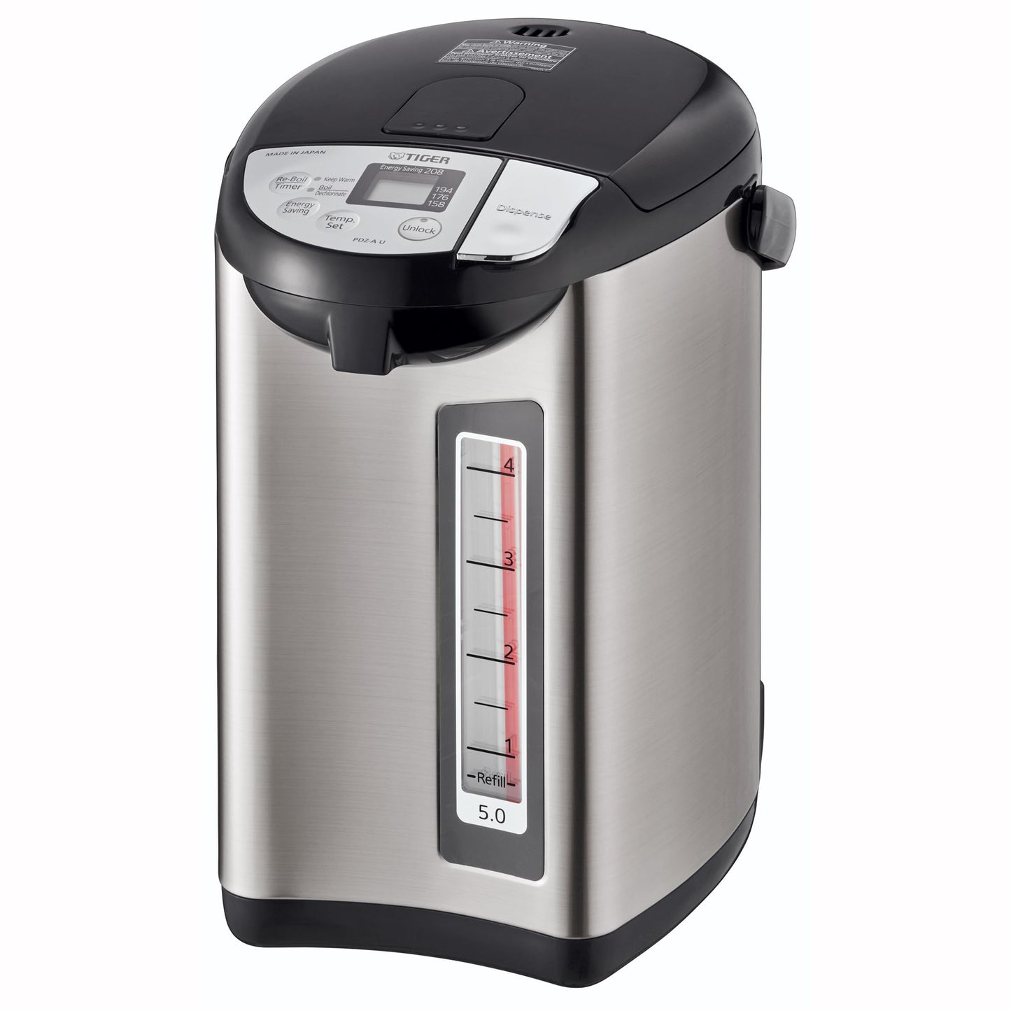 TIGER PDZ-A50U 5.0 Liter Water Boiler and Warmer with 4 Auto-Temp Settings, Stainless Steel Finish