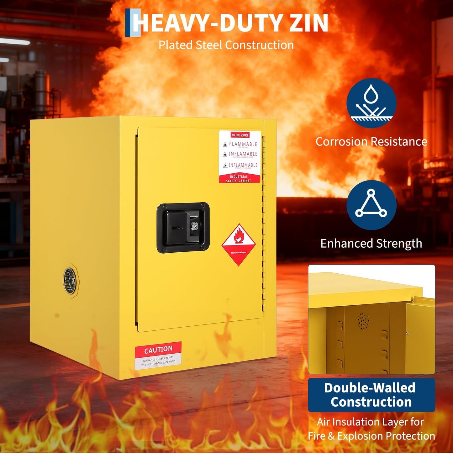 Flammable Cabinet | Hazardous Storage Cabinets Heavy-Duty Safety Organizer for Flammable Liquids Industrial Commercial Workshop Secure Storage