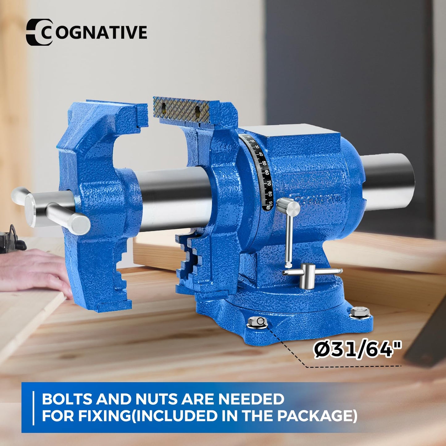 COGNATIVE 6-Inch Heavy Duty Bench Vise Ductile Iron Bench Vise 360° Multi-Purpose Bench Vice with Anvil, Clamp force 9900lbs, Blue Swivel Vise