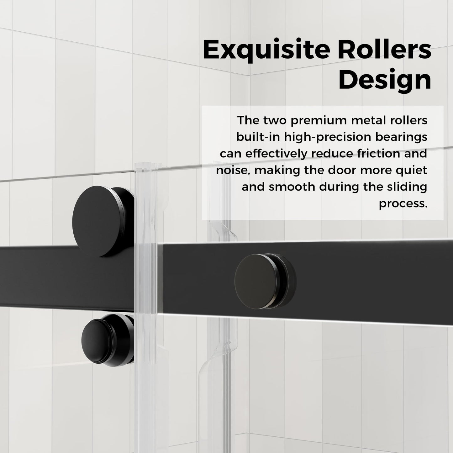 DELAVIN 50-54.in W x 72.in H Frameless Shower Door, Water Repellent Black Shower Door with Clear SGCC Tempered Glass, Easy Sliding Showe Door with Explosion-Proof Film, Stainless Steel Guide Rail