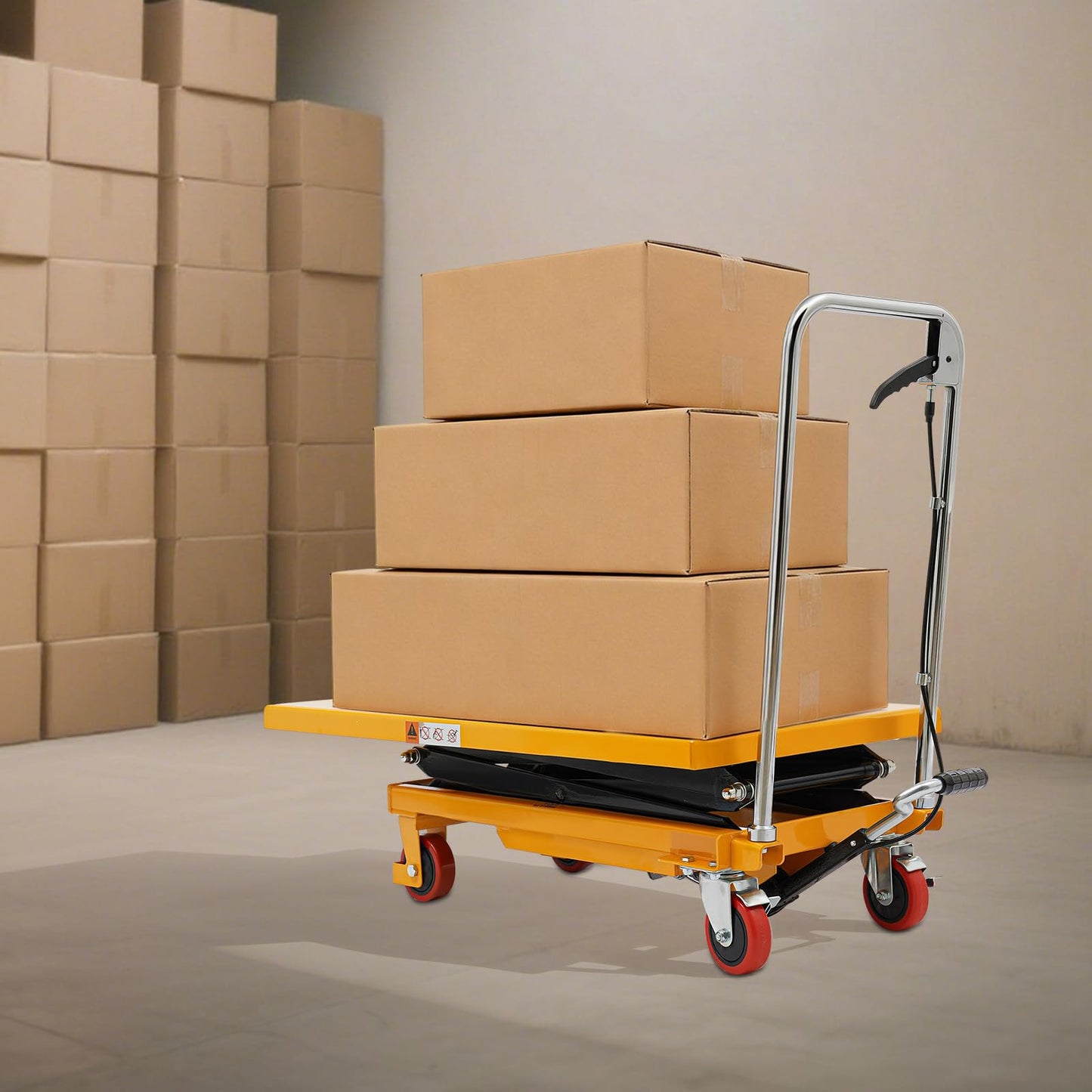 Hydraulic Lift Table Cart, 770 LBS Double Scissor Lift Table Double Scissor Lift Table with 49.6 Max Lift Q235 Steel & PU Non-Slip Pad with 4 Wheels for Warehouse Shop & Garage Material Handling