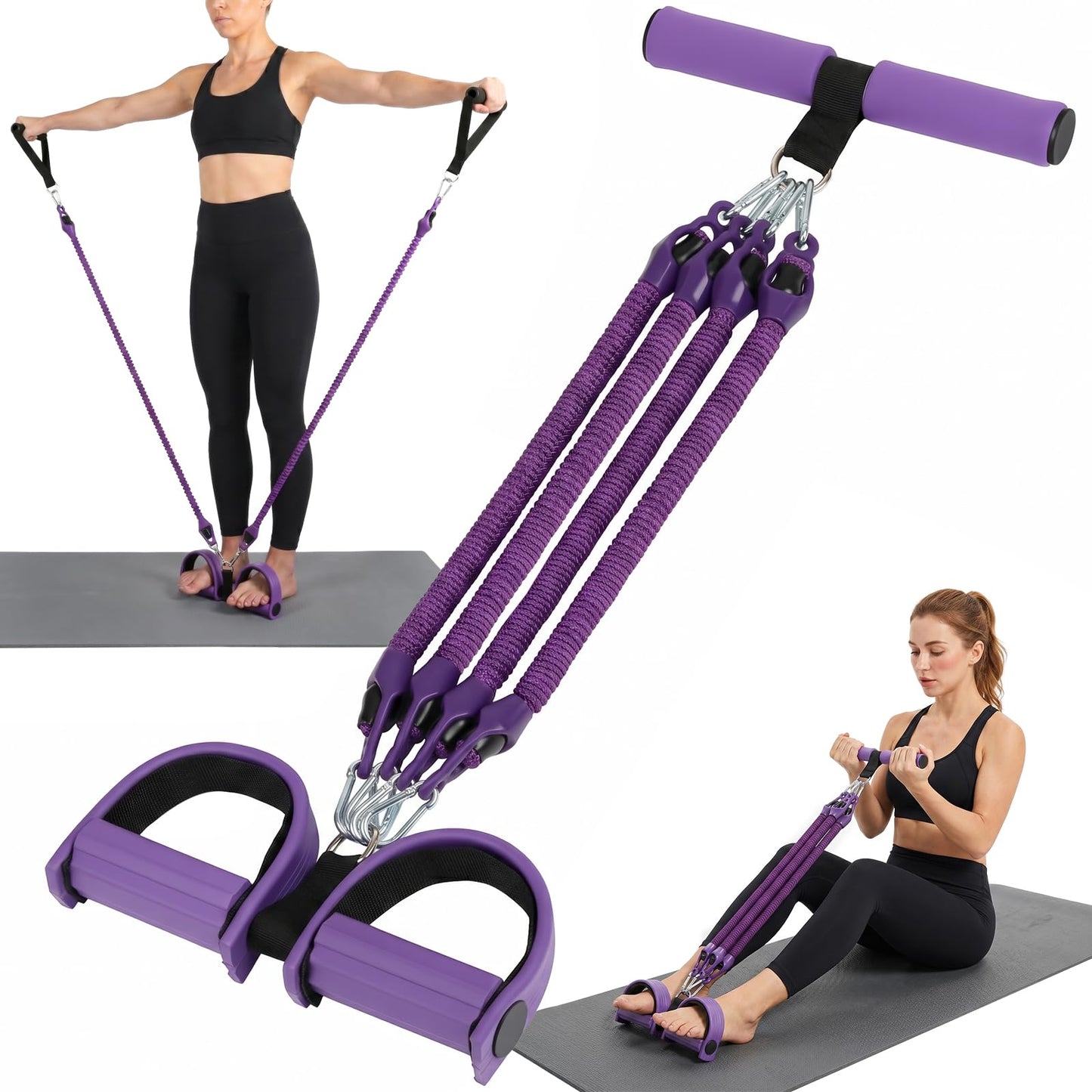 shaXsha Pedal Resistance Band with Handles, Adjustable Resistance Bands Set (25-100 lbs) with Door Anchor & D-Handles, Fabric Covered Exercise Bands for Ab Workout, Legs, and Arm Strength Training