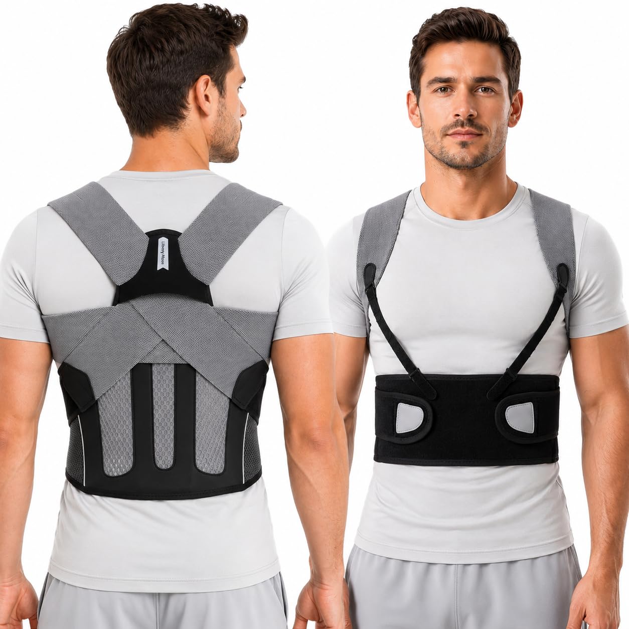 Posture Corrector for Men, Adjustable Upper Back Brace with Breathable Mesh Back, 4 Flexible Support Stays & Underarm Fit Adjustment, Back Straightener Helps Reduce Slouching Strain for Desk Work, Sitting, Reading & Posture Training