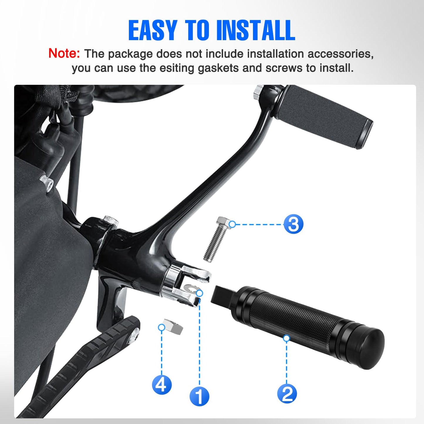 Nilight Motorcycle Foot Pegs Fit for Harley Dyna Sportster Forty Eight Road King Motorcycle Passenger Pedals Footpegs CNC Aluminum Billet Pedal Dirt Bike Footpegs Skidding Foot Rests Pegs, Black