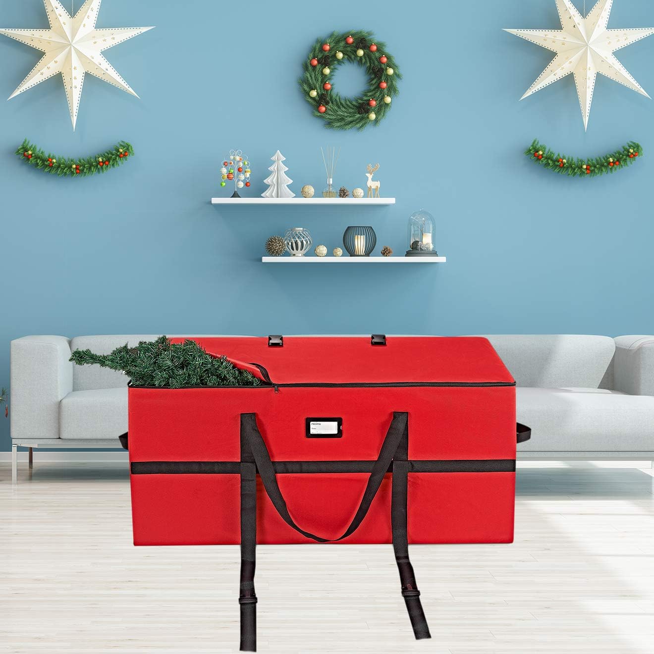 ProPik Christmas Tree Storage Bag - Heavy Duty Container for 9 Ft. Disassembled Trees | 24" H x 24" W x 60" L, Red