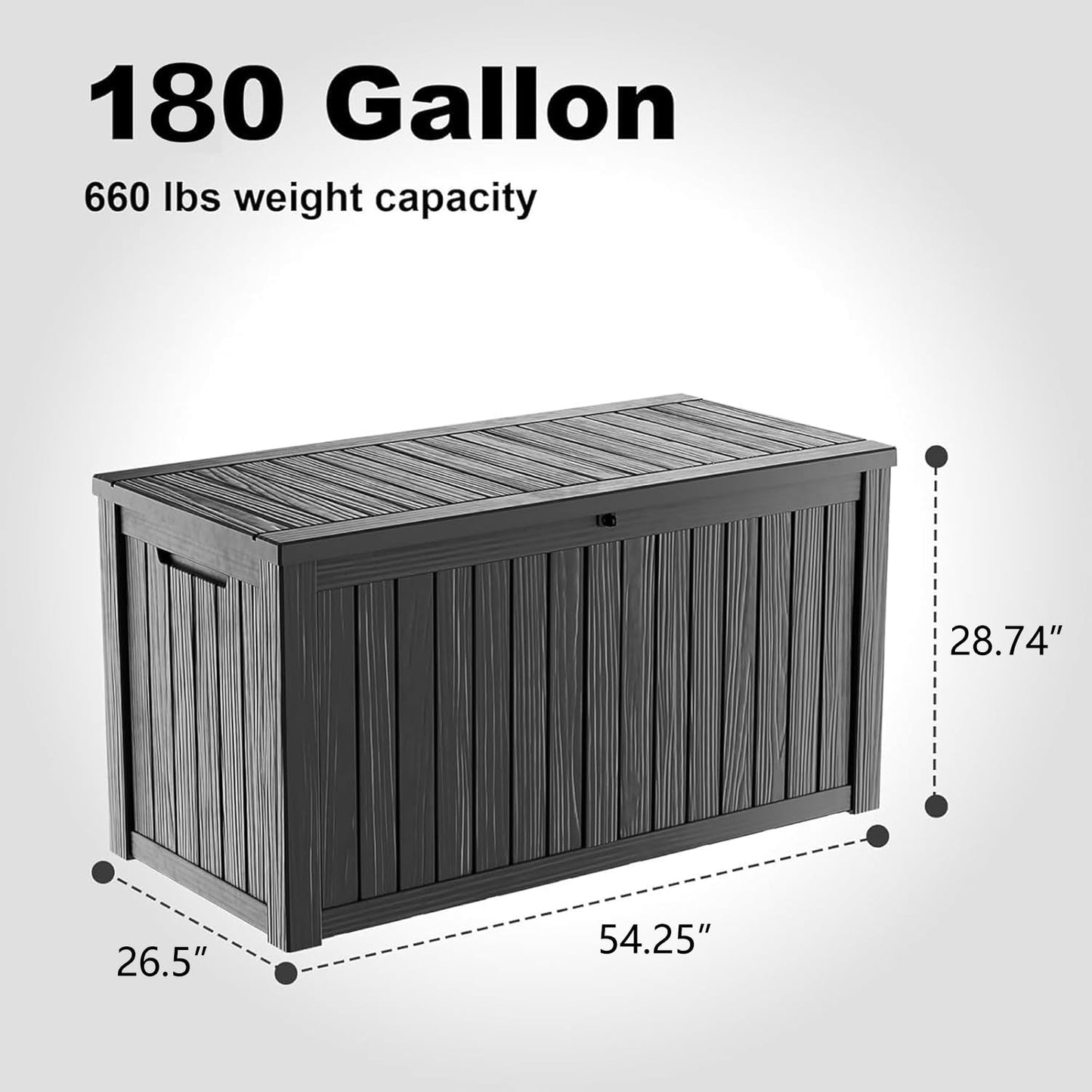 DRATO 180 Gallon Outdoor Storage Box, Large Waterproof Deck Box, Lockable Resin Storage Container with Reinforced Support for Patio Cushions, Garden Tools, UV-Resistant Outdoor Chest（Black，180 Gallon）