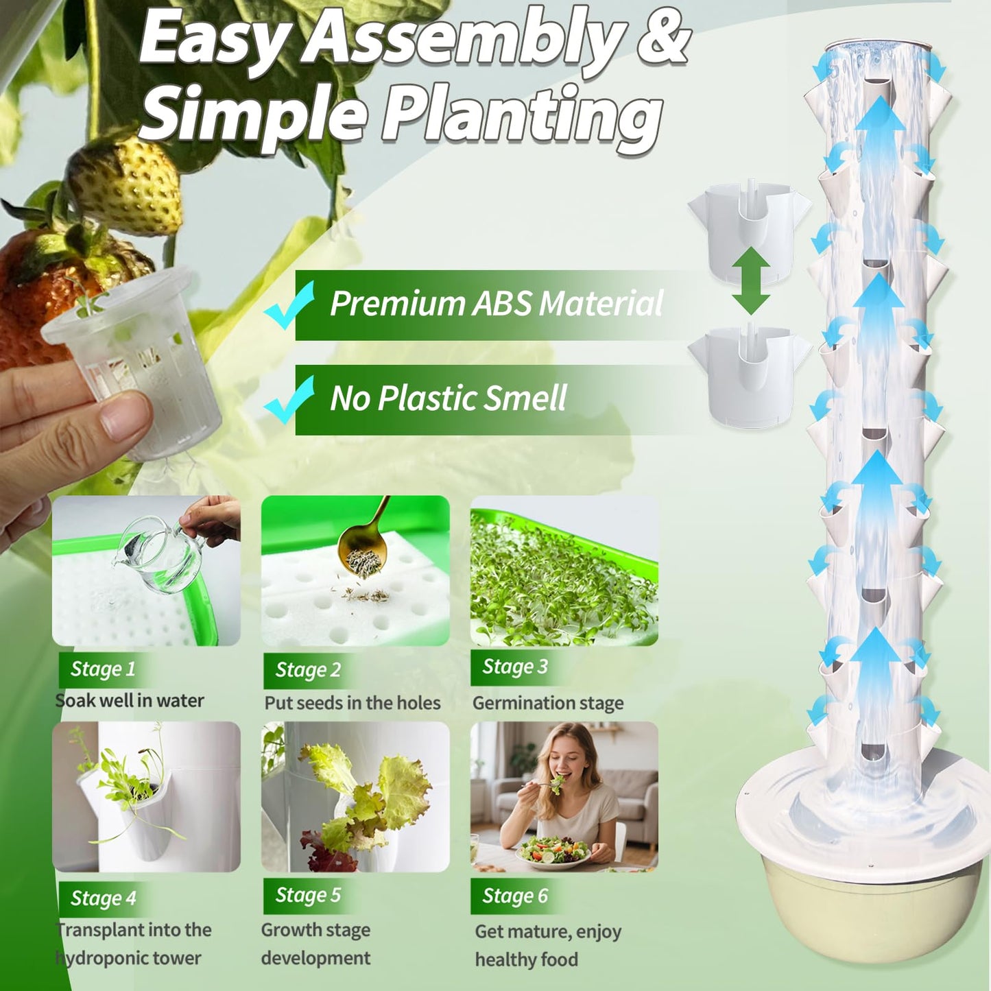Lifello 5.25ft Tall Hydroponics Growing System Tower, 9 Layers 36 Plant Spots Hydroponics Growing System Kit Tower, Vertical Hydroponic Tower for Indoor & Outdoor, Space-Saving