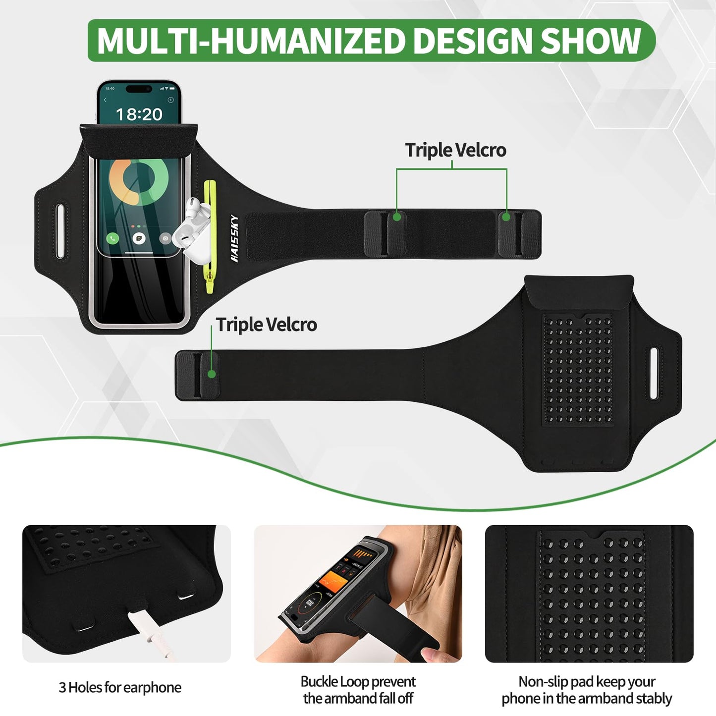 Kebrela Running Armband with Earphone Bag for iPhone 16/15/14 Max/Pro/Plus & Galaxy S20/S10, Touchscreen Compatible, Phone Holder for Running with Card Slot & Key Pockets, Fit Up to 6.9 Phone