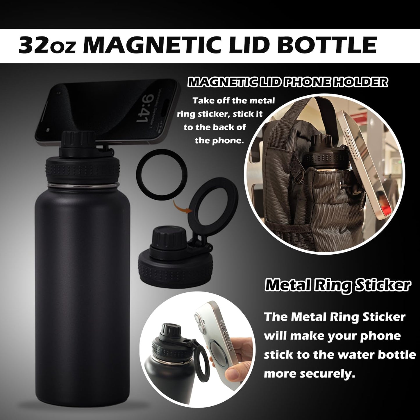 Magnetic Gym Bag Bundle 3-in-1: Sling Bag with 32oz Water Bottle & Phone Holder, Magnetic Towel & Pouch – Small Gym Bag for Men Women