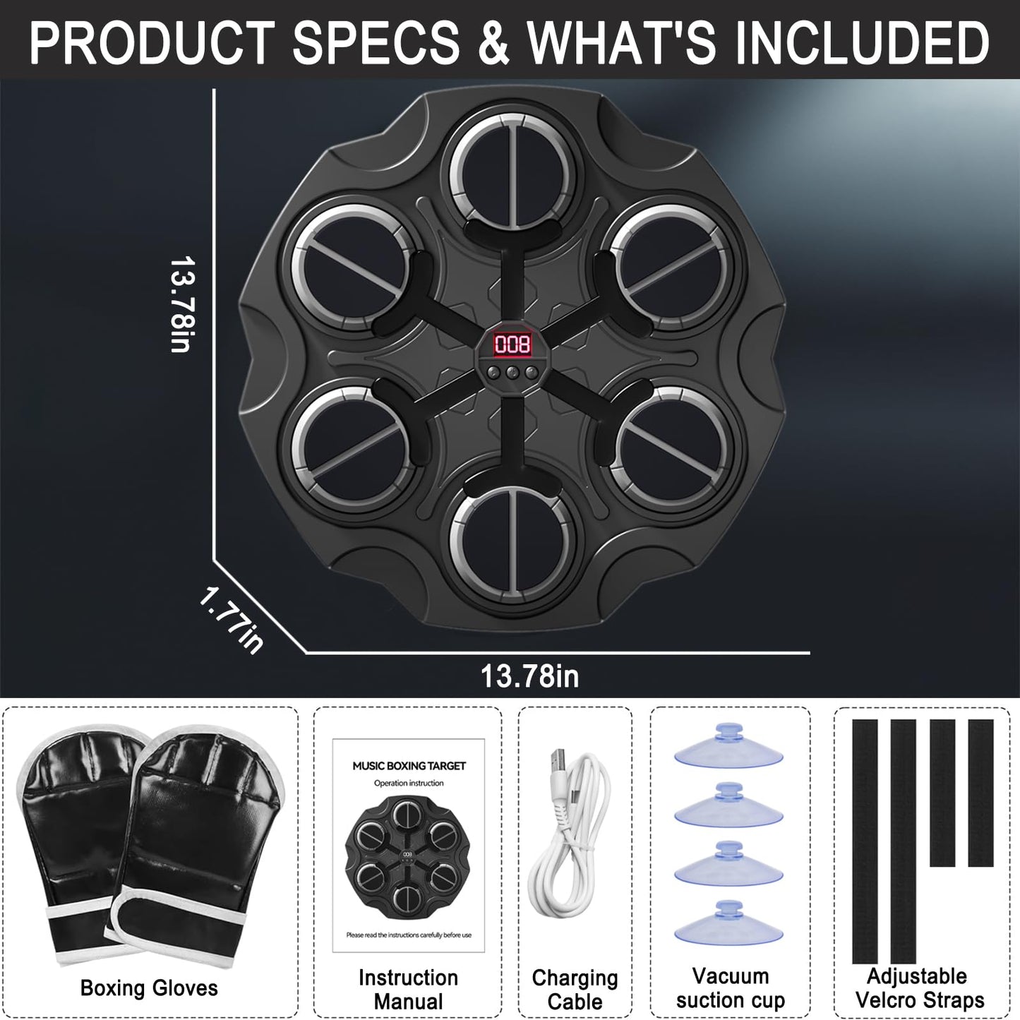 TEOTSIU Music Boxing Machine for Adults,Wall Mounted Smart Scoring Punching Bag Target with Boxing Gloves,Training Pad with Music,Cool Lights,3-Speed Adjustment,Fitness Equipments&Sprots Toy Gift