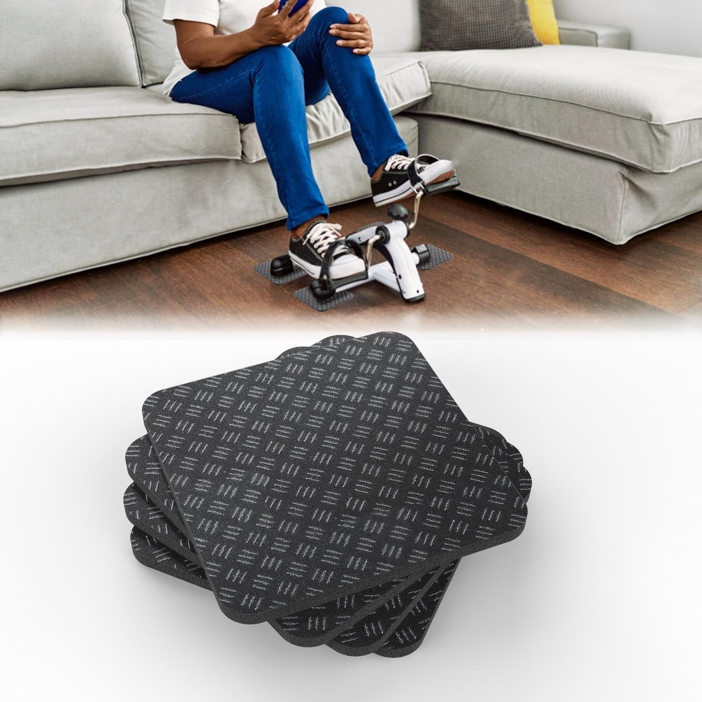Anti-Slip Equipment Mats for Under Desk Pedal Exerciser 4 Pack 4" x 4" x 0.2" Double-Sided Silicone Pads Durable Floor Protectors for Elliptical Machines Leg Exercisers Treadmills
