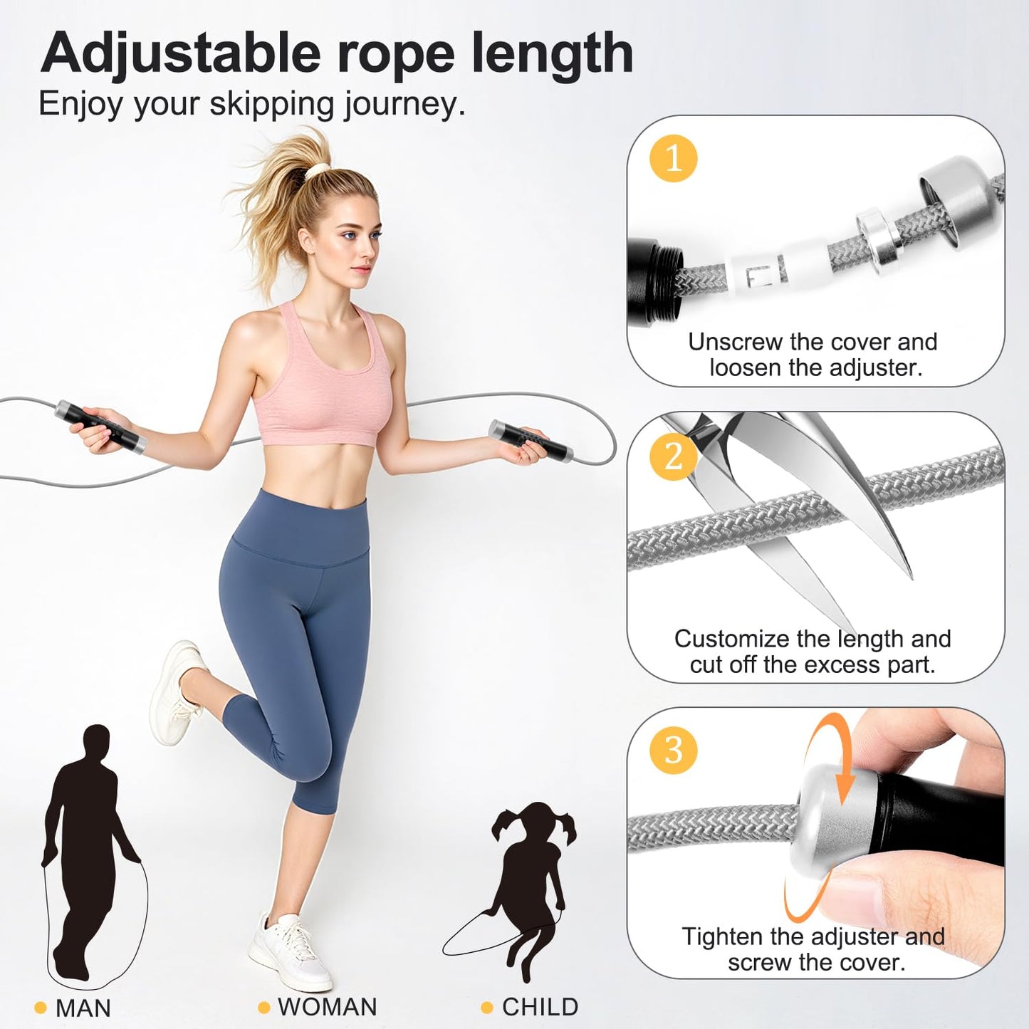 Reedvales 1LB Weighted Jump Ropes for fitness Women Men, Aluminum Handles for MMA, Boxing, CrossFit, Weight-loss Workouts, Tangle-Free Ball Bearing Rapid Speed Skipping Jump Rope with Adjustable 9mm Cotton & PVC Cord, Black