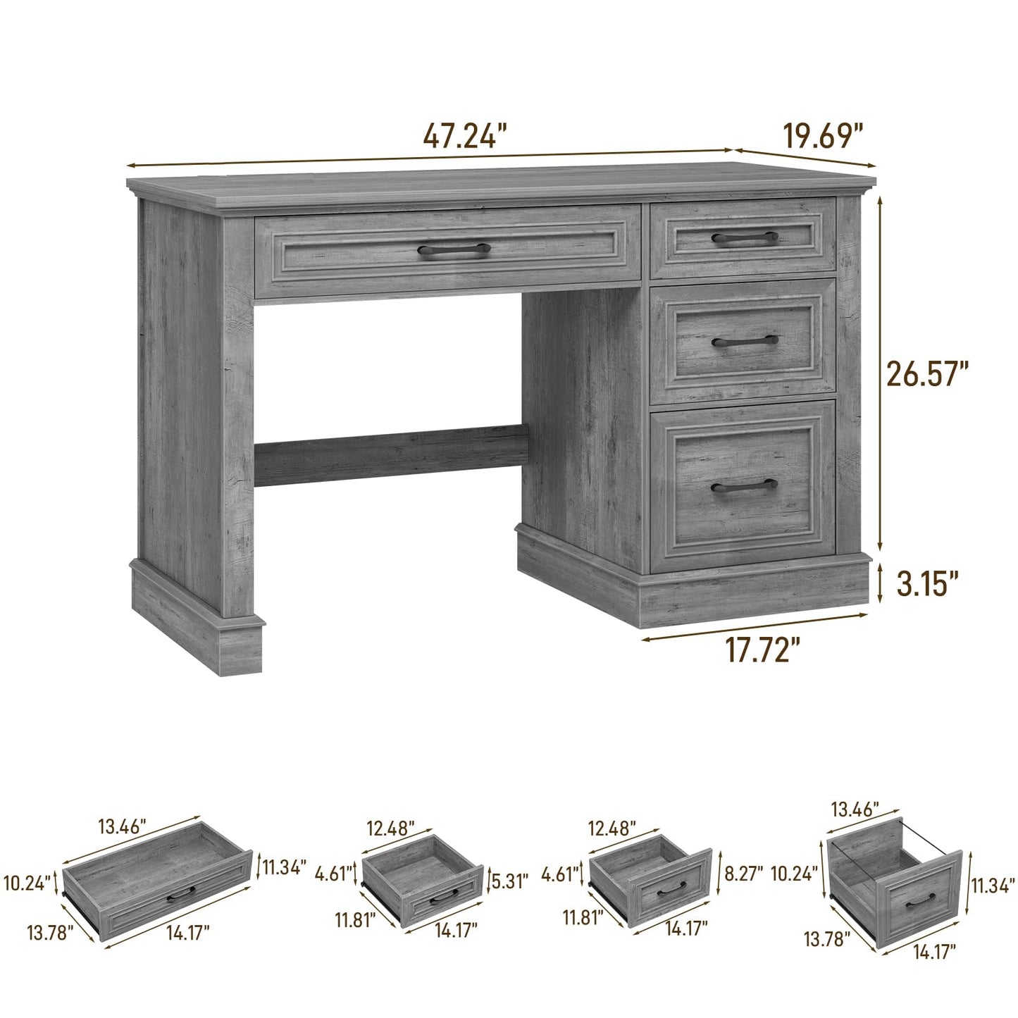 Vabches Farmhouse 47" Executive Desk with File Drawer, Computer Desk with 4 Drawers, Workstation for Study, Home Office, Writing,Grey