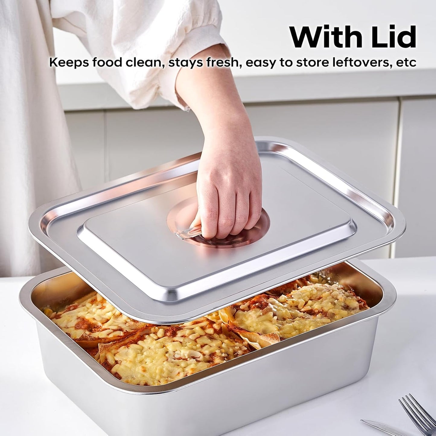 Skiennix 4-Inch Extra Deep Lasagna Pan - 11.6x15.6 Inch Nonstick Stainless Steel with Lid | 9.2QT Capacity