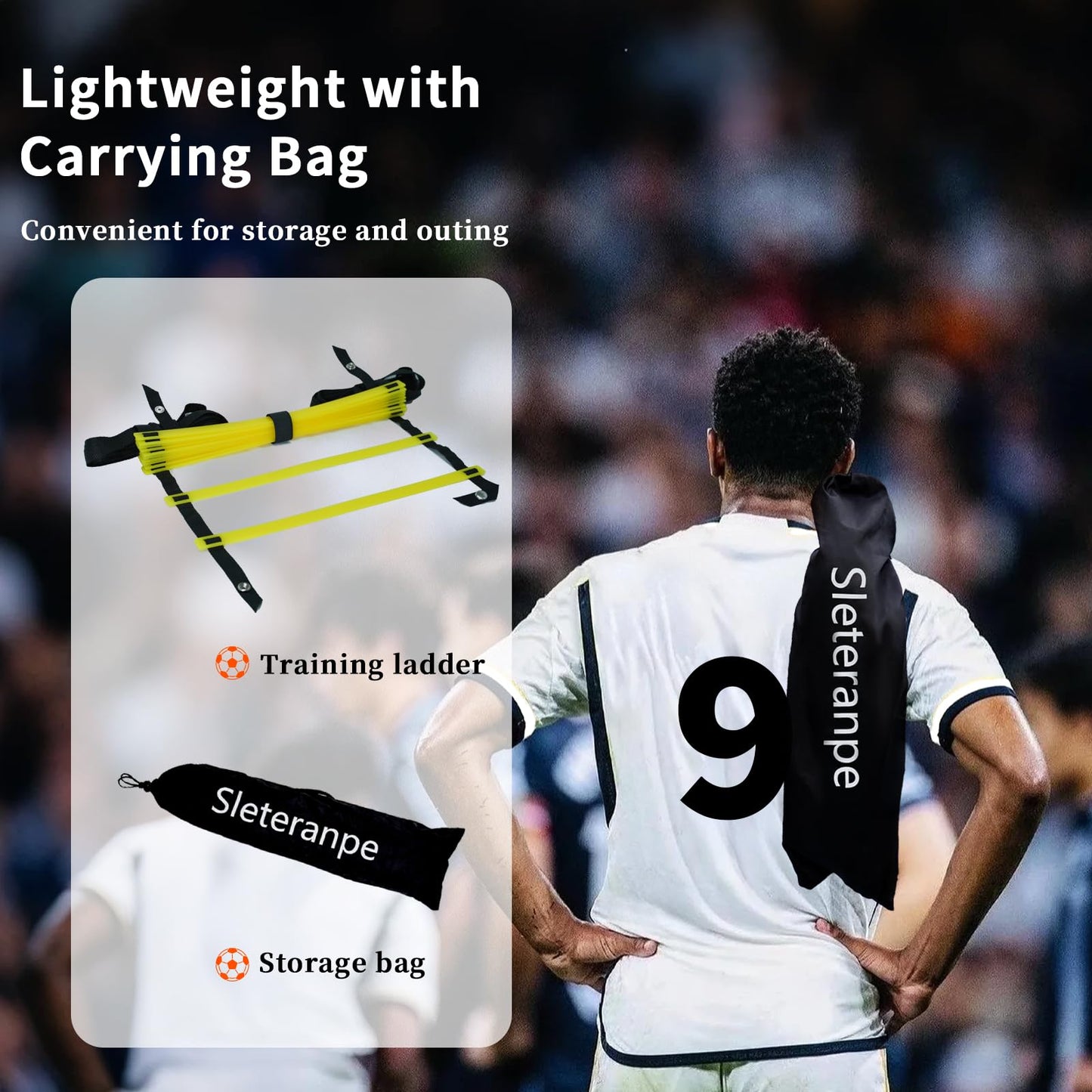 Sleteranpe 20ft Agility Ladder - Speed Ladder for Soccer with Carry Bag & Straps | 12 Adjustable Rungs | Soccer, Agility Training Equipment | Durable Footwork Ladder for Athletes (Yellow)