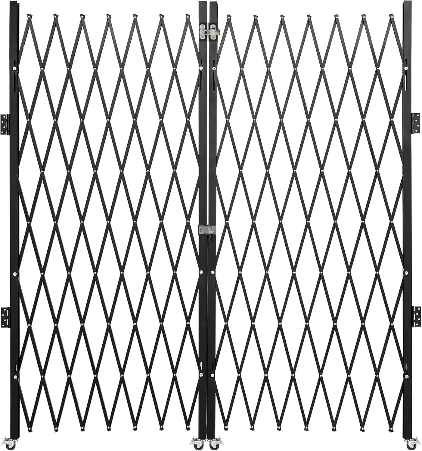 Double Expandable Gate, 64"H x 122"W Folding Security Door Gate, 360° Rolling Barricade Gate, Heavy-Duty Steel Outdoor Retractable Lockable Scissor Gates for Courtyards, Garages, Gardens, Pool