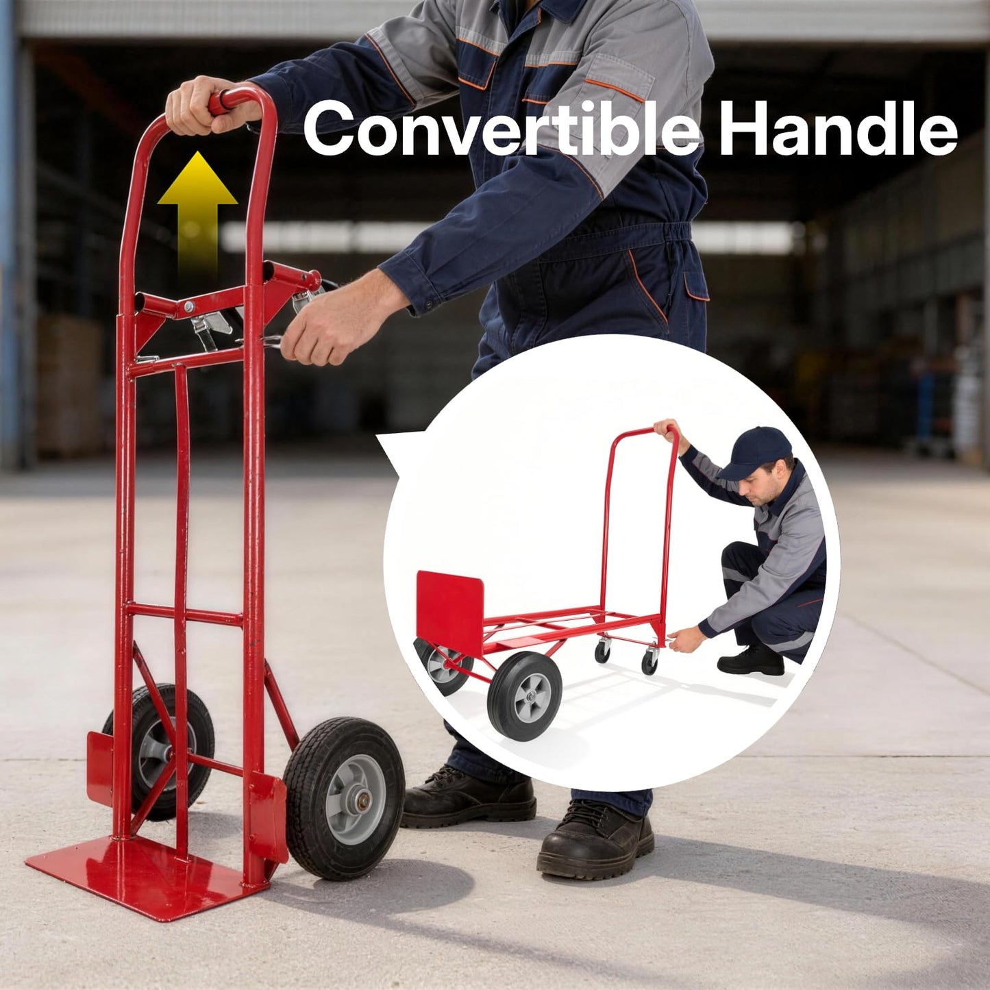 Heavy Duty 2-in-1 Convertible Hand Truck and Platform Cart, 990 lbs Capacity, Steel Frame, 10" Solid Rubber Wheels, Folding Dolly with Beveled Nose Plate for Easy Transport