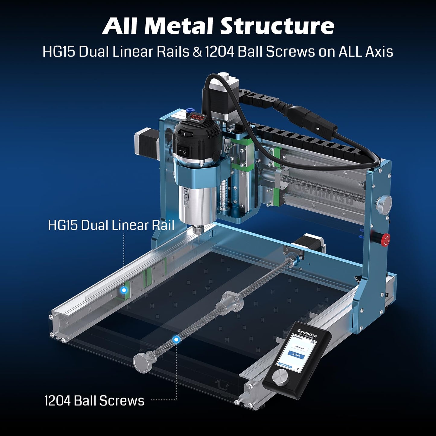 Genmitsu 3030-PROVer Ultra CNC Router Machine for Metal, All Metal CNC Engraver with Powerful 710W Spindle, ±0.03mm High Precision, Dual Linear Guides & Ball Screws, for Aluminum & Acrylic Engraving