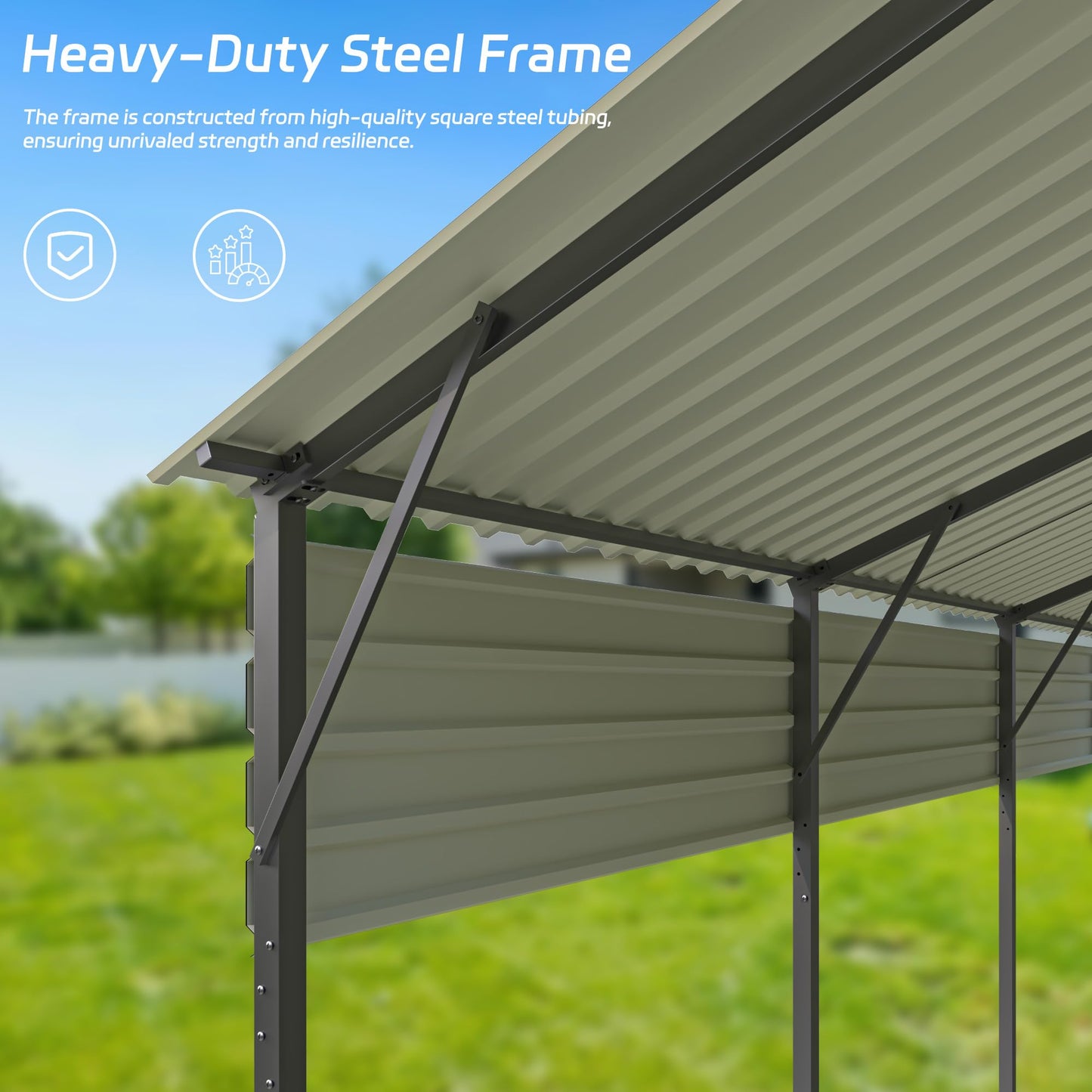 Patiowell 10x15 FT Metal Carport, Heavy Duty Carport with Reinforced Frame and Galvanized Steel Roof, Outdoor Car Port Shelter for Car, Truck, Boat and Tractor, Black